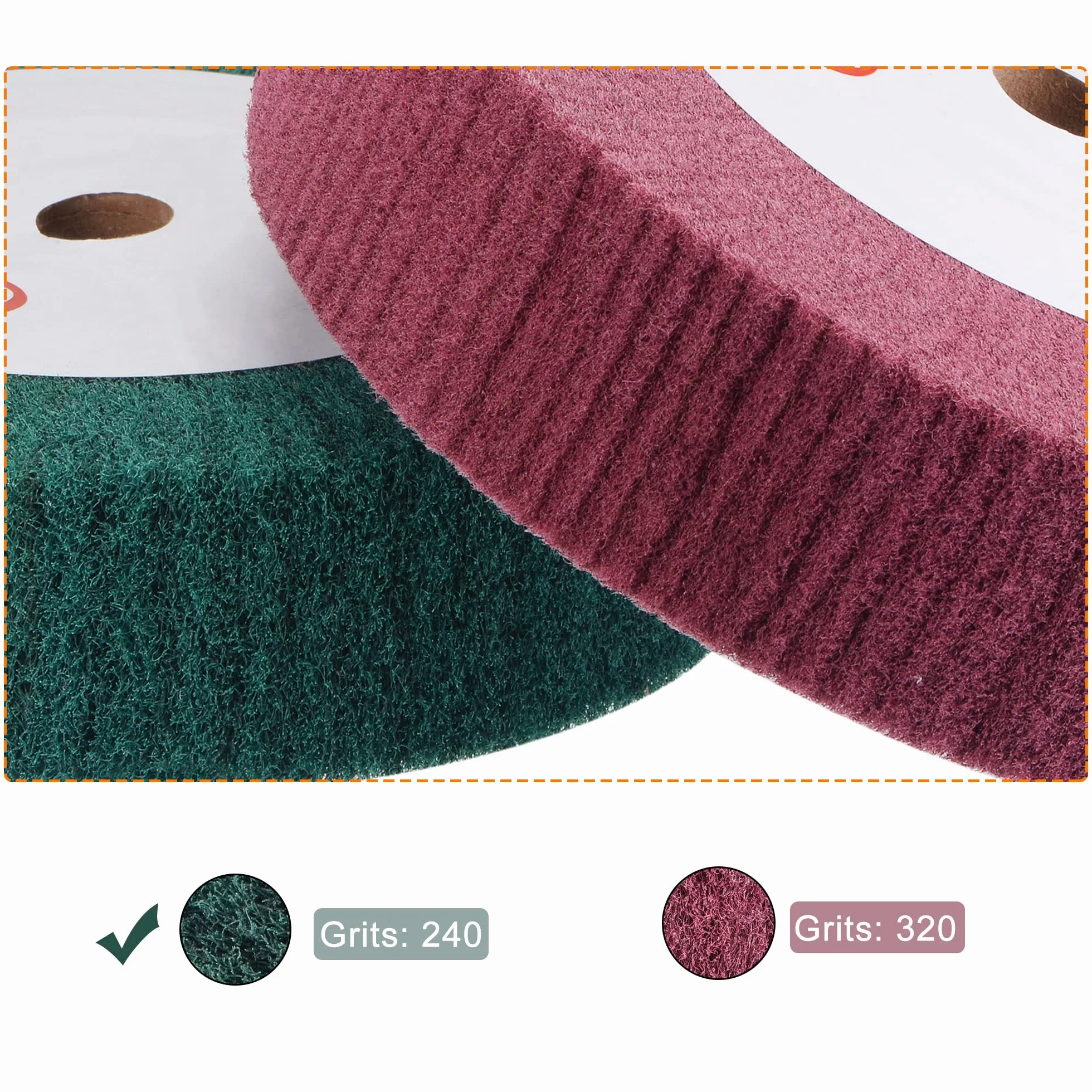 sourcing map Roue de polissage et de brunissage en nylon pour fil de fer, 150 mm x 50 mm, 240 grains, roue à rabat abrasive non tissée pour acier inoxydable et cuivre, verte