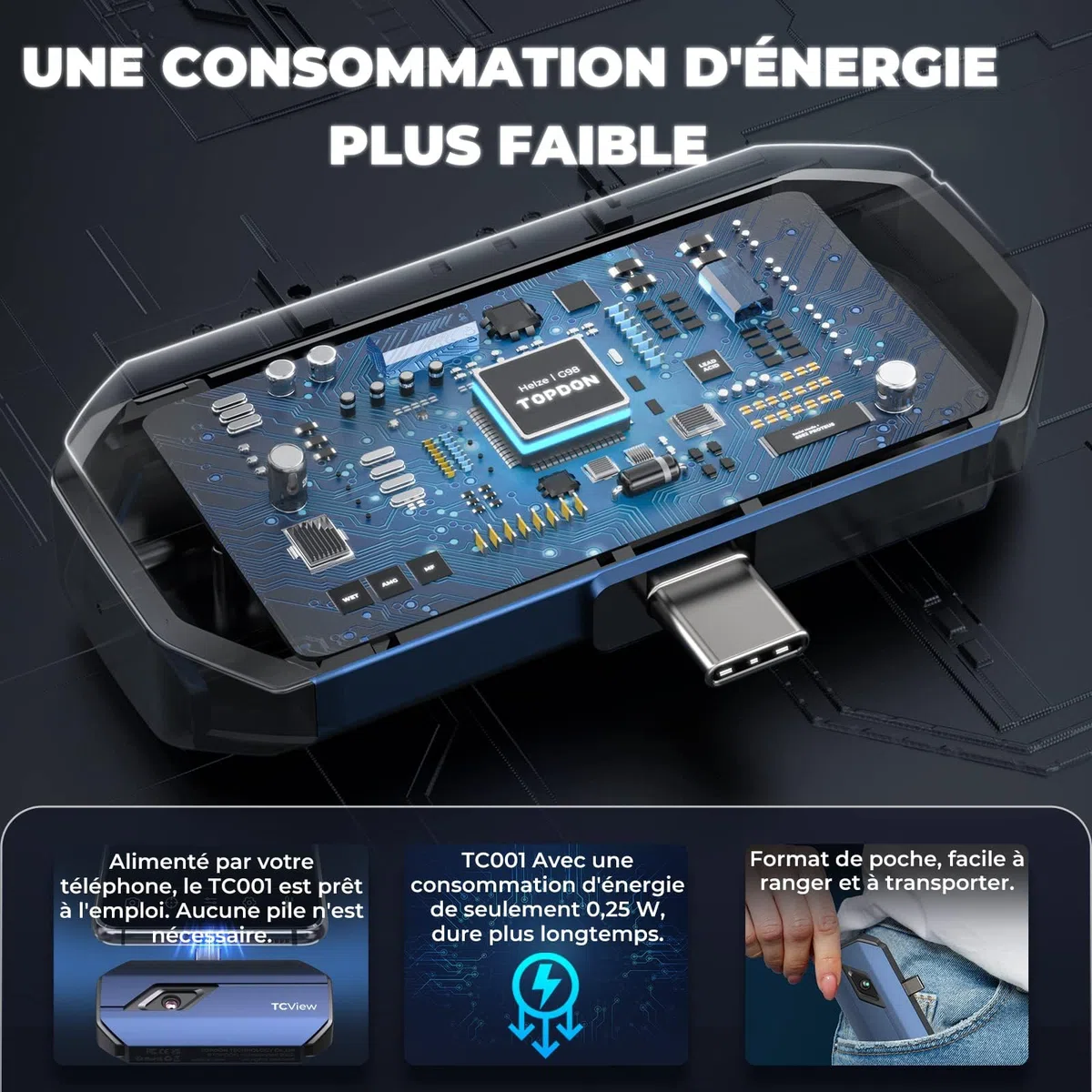 TOPDON TC001 Imageur Thermique, Caméra Thermique Infrarouge Android USB C, 512 * 384 TISR Haute Résolution, Clarté Thermique Accrue, -20℃ à 550℃, 0.1℃ Précision de Test pour Smartphone/Tablet/Windows