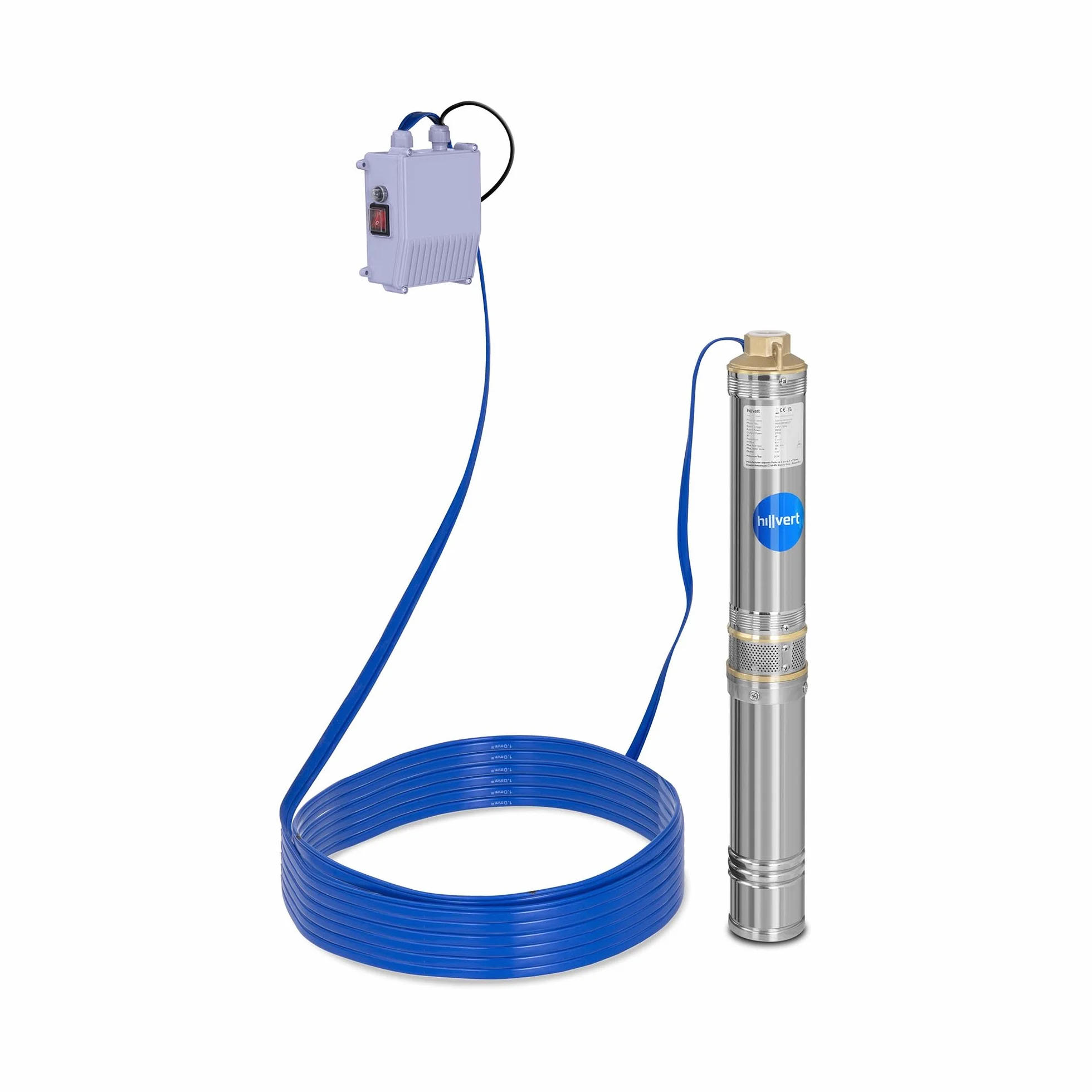 Hillvert Pompe Immergée Pompe de Puits Submersible 6000 L/h, 370 W, Profondeur de pompage max. 43 m, Diamètre de la pompe 95 mm, Acier inox