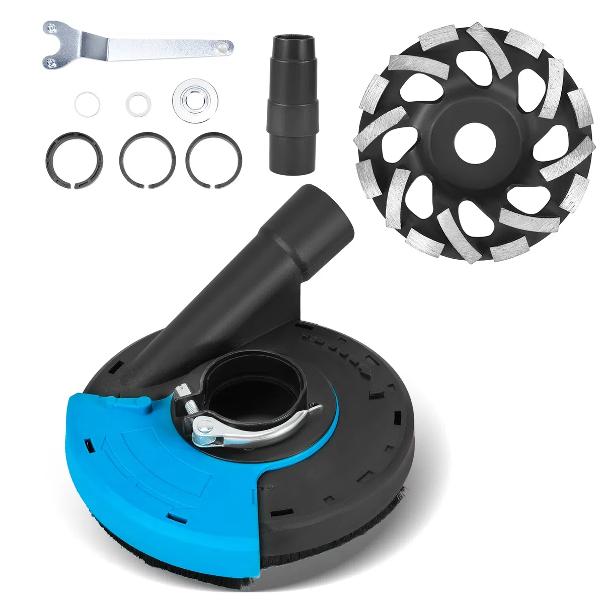 ONEVAN Kit de tête de meuleuse diamantée, ponceuse à béton, protection d'aspiration universelle pour meuleuse d'angle 125 mm avec couronne de brosse remplaçable, travail sans poussière pour béton