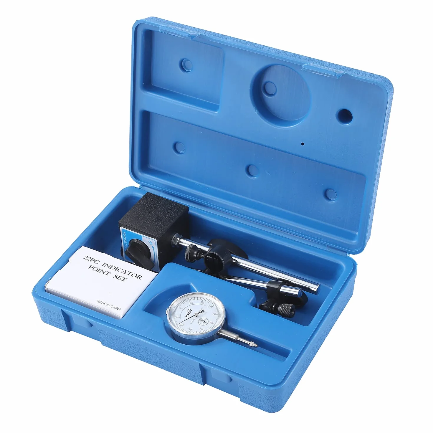KATSU Indicateur de Test Cadran Jauge avec Base Magnétique, 0-10mm 0,01mm Précision Métrique Testeur de Bras Réglable Outil de Mesure Ensemble de 22 Points Indicateurs Inclus
