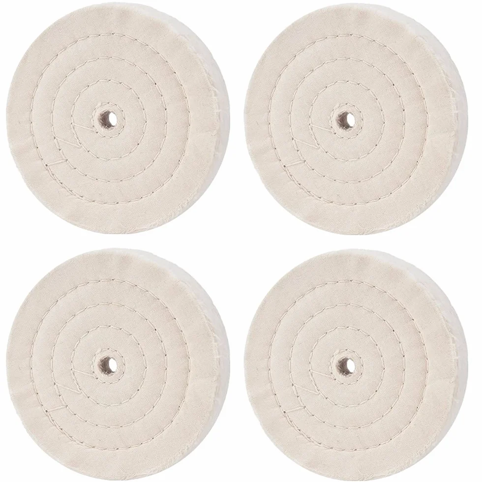 Lot de 4 disques de polissage, en coton, 150 mm, extra épais, en spirale, pour outil de ponçage de table avec trou de mandrin de 12,7 mm, 70 couches