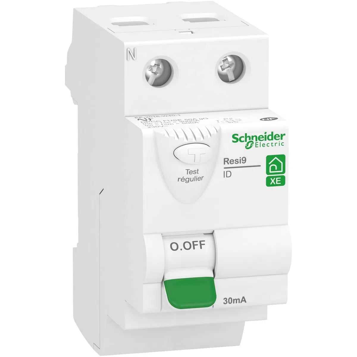 Schneider Electric - Resi9 XE - interrupteur différentiel - 2P - 40A - 30mA - Type AC - embrochable - R9ERC240