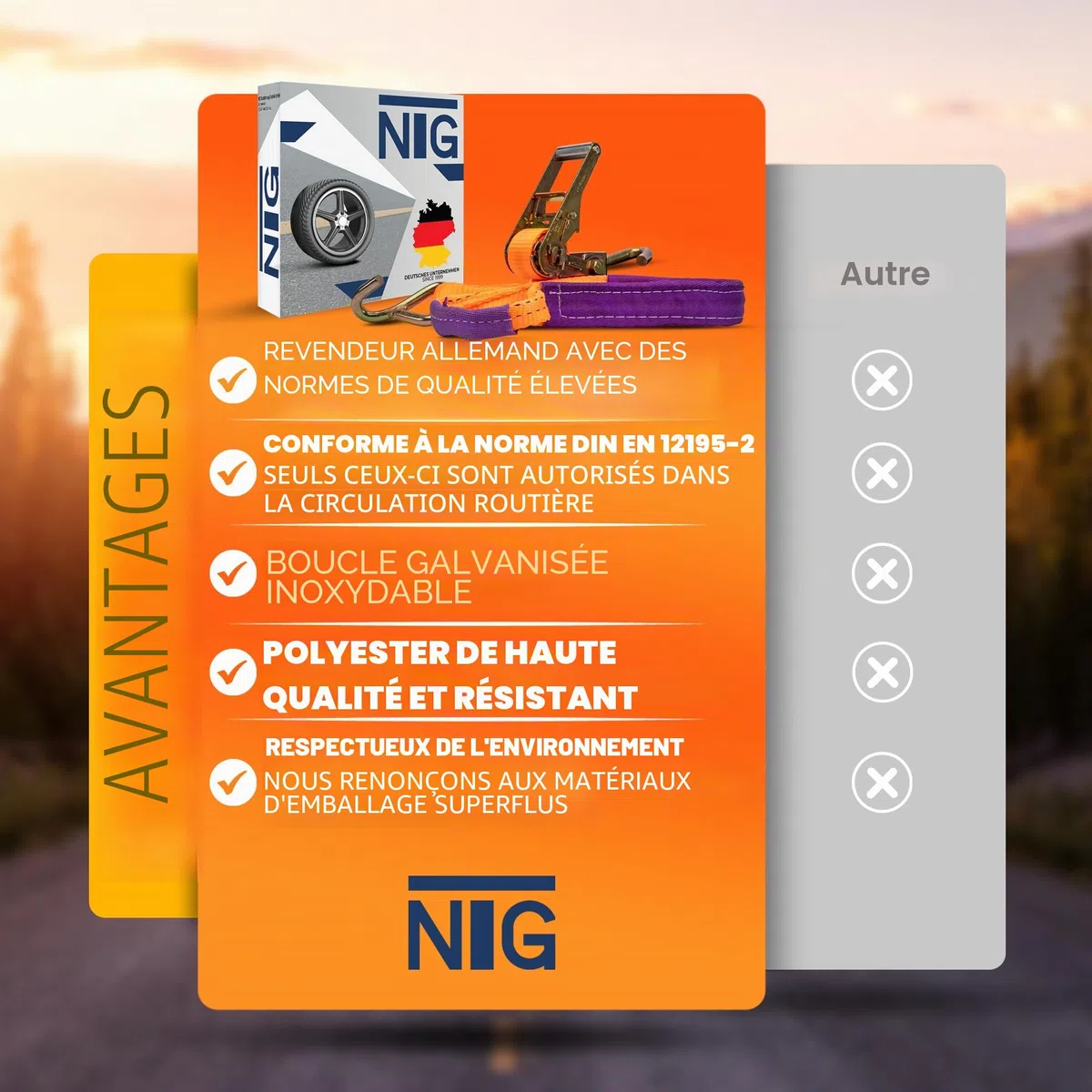 4 pièces de Sangles d'arrimage pour Le Transport en Voiture Un Seul Point d'arrimage nécessaire 35mm Sangle de sécurité de Roue Sangle d'arrimage Transport en Voiture Sangle de Pneu