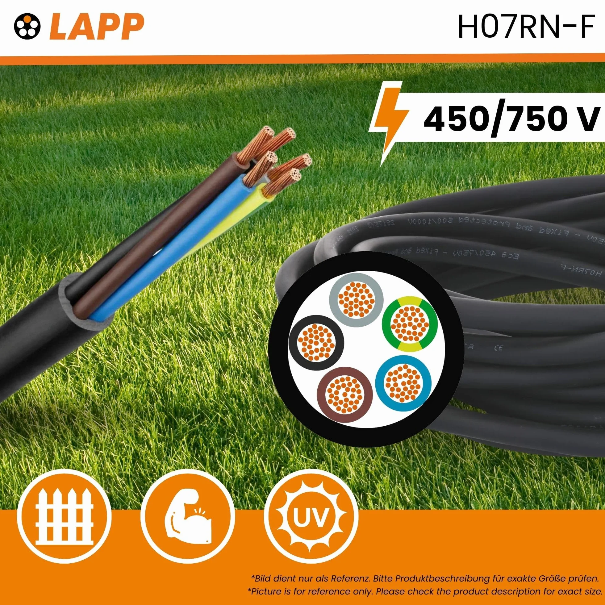 10 mètres Lapp 1600118 H07RN-F 3G2,5mm² Câble en caoutchouc avec conducteur de protection vert-jaune 3x2,5mm².