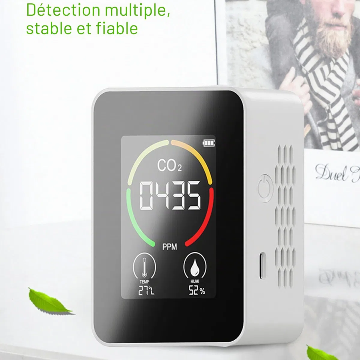 Moniteur de qualité de l'air – Détecteur de radon à grand écran LCD pour une utilisation en intérieur avec système intuitif à code couleur – Idéal pour les serres, la production agricole et les