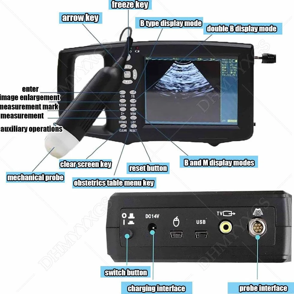 ÉChographe B Portable pour Animaux,Kit VéTéRinaire,Appareil Portable HD pour Tests Gestation,avec Sonde éTanche 3,5 MHz, pour Porcs,Ovins,Chiens,Chats,BéTail Et Animaux Compagnie
