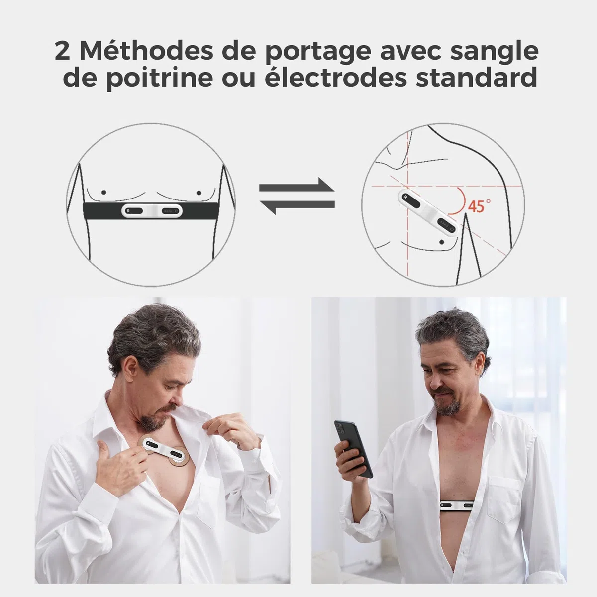 CheckMe ER1-LW Moniteur ECG Portable 72 Heures avec Analyse ECG AI, Fonction Marqueur D'événement ECG, App & PC-software, Compatible avec Les Électrodes à pression de 4 mm