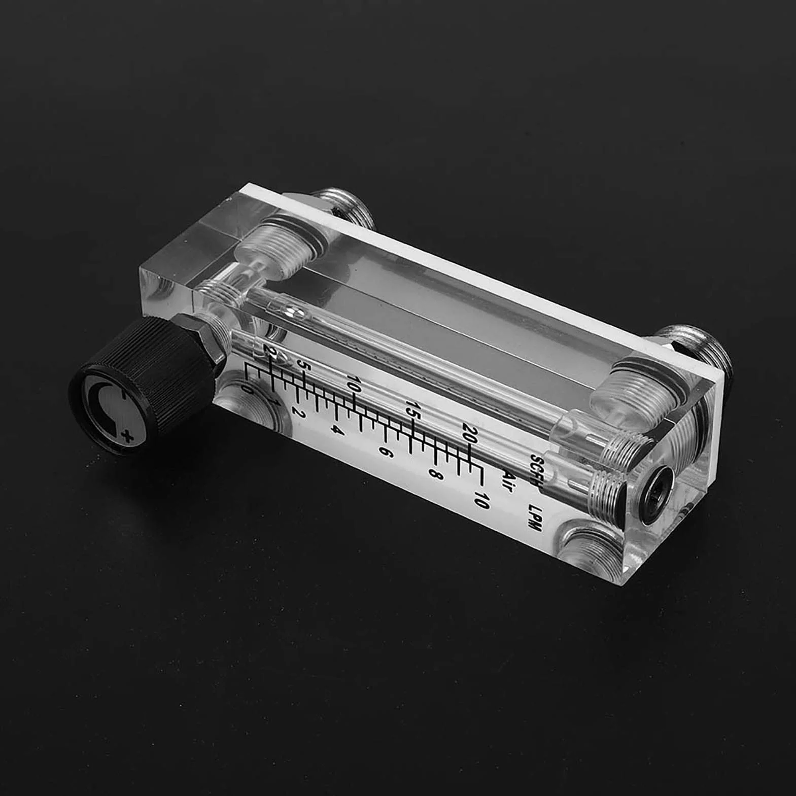 Débitmètre de gaz, débitmètre LZM-6T, type de panneau réglable acrylique Testeur de débitmètre de gaz 1~10LPM 1/4 "BSP M18 * 1.5 avec vanne de contrôle pour oxygène air gaz