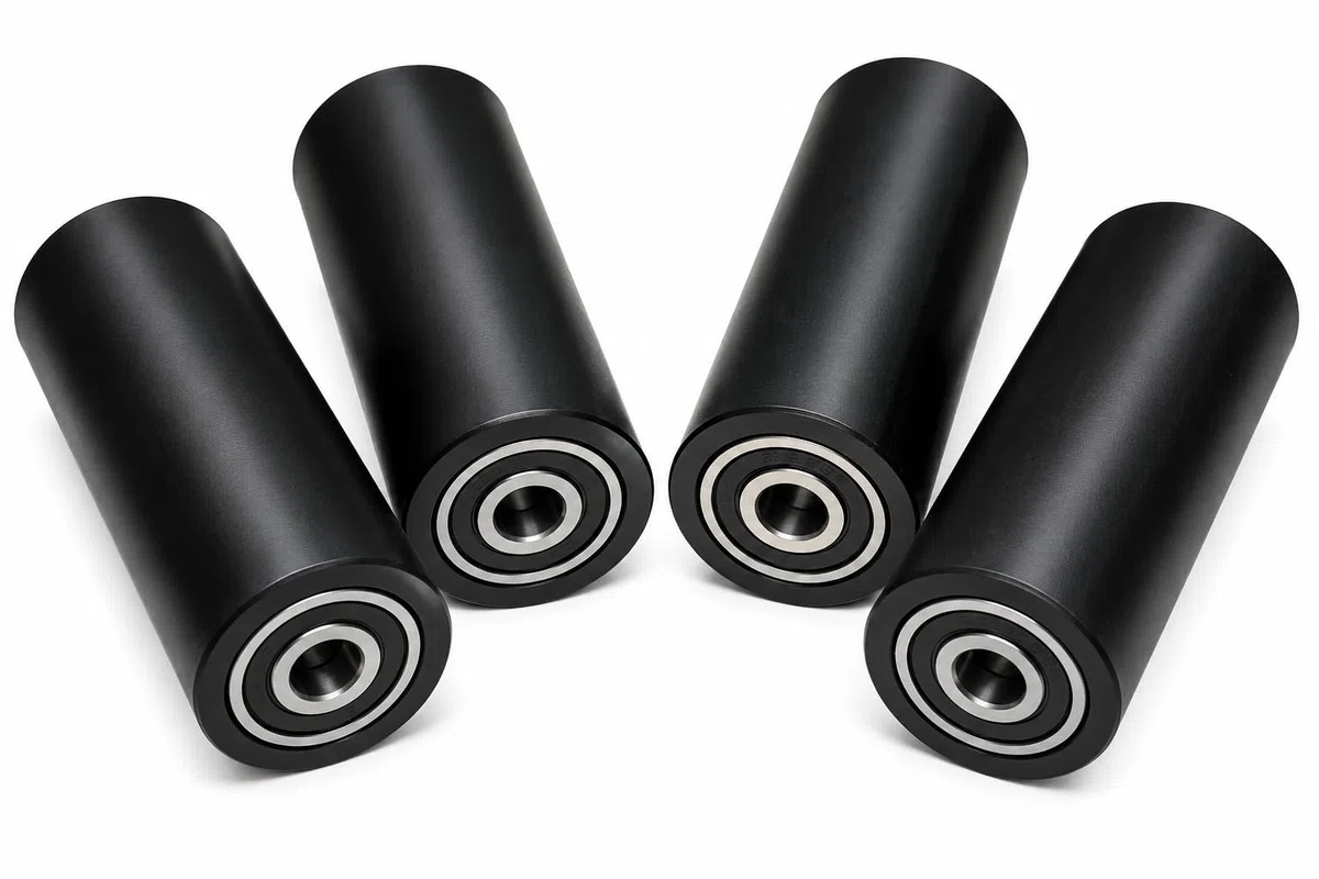 Lot de 4 rouleaux en nylon polyamide, 40 mm de diamètre, 100 mm de largeur, roulements de 10 mm, usiné avec précision dans l'UE (40-100-10, noir)