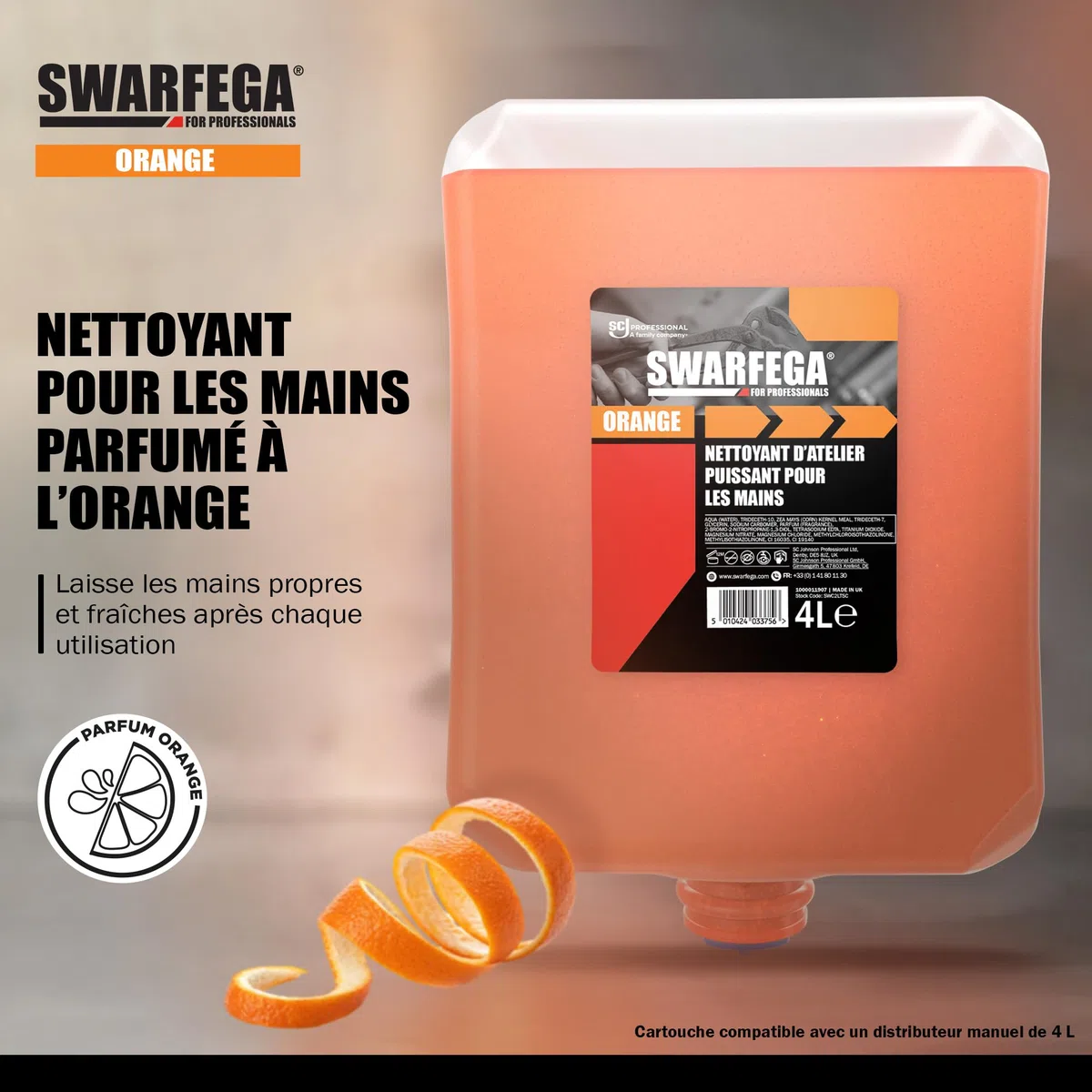 Swarfega Orange – Nettoyant Industriel Mains – Recharge 4 L – sans solvant – Usage Professionnel