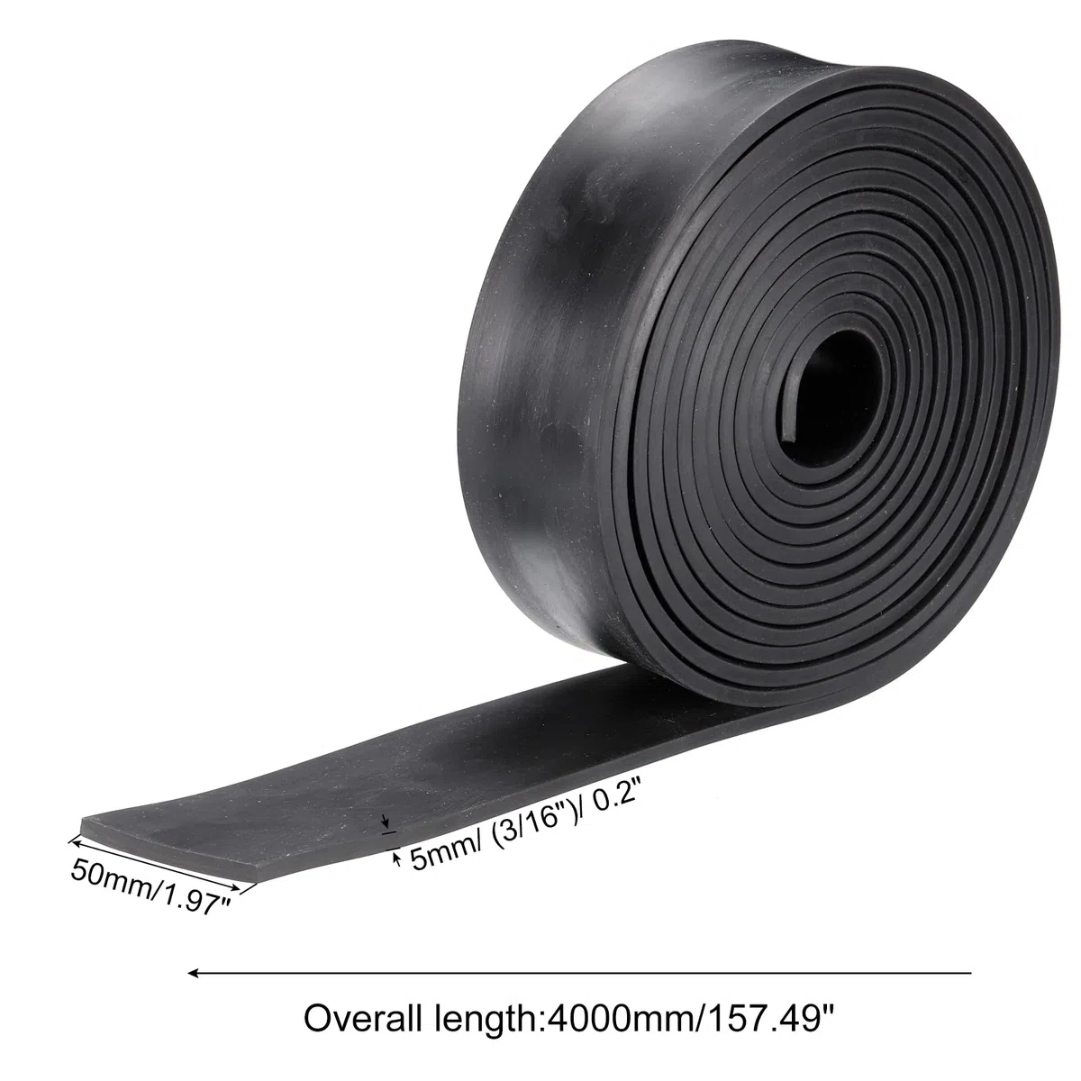 sourcing map Rouleaux de feuille de caoutchouc néoprène 5 mm x 50 mm (l) x 4 m (L), bandes en caoutchouc solide pour joints de bricolage, rembourrage d'étanchéité, réduit les vibrations