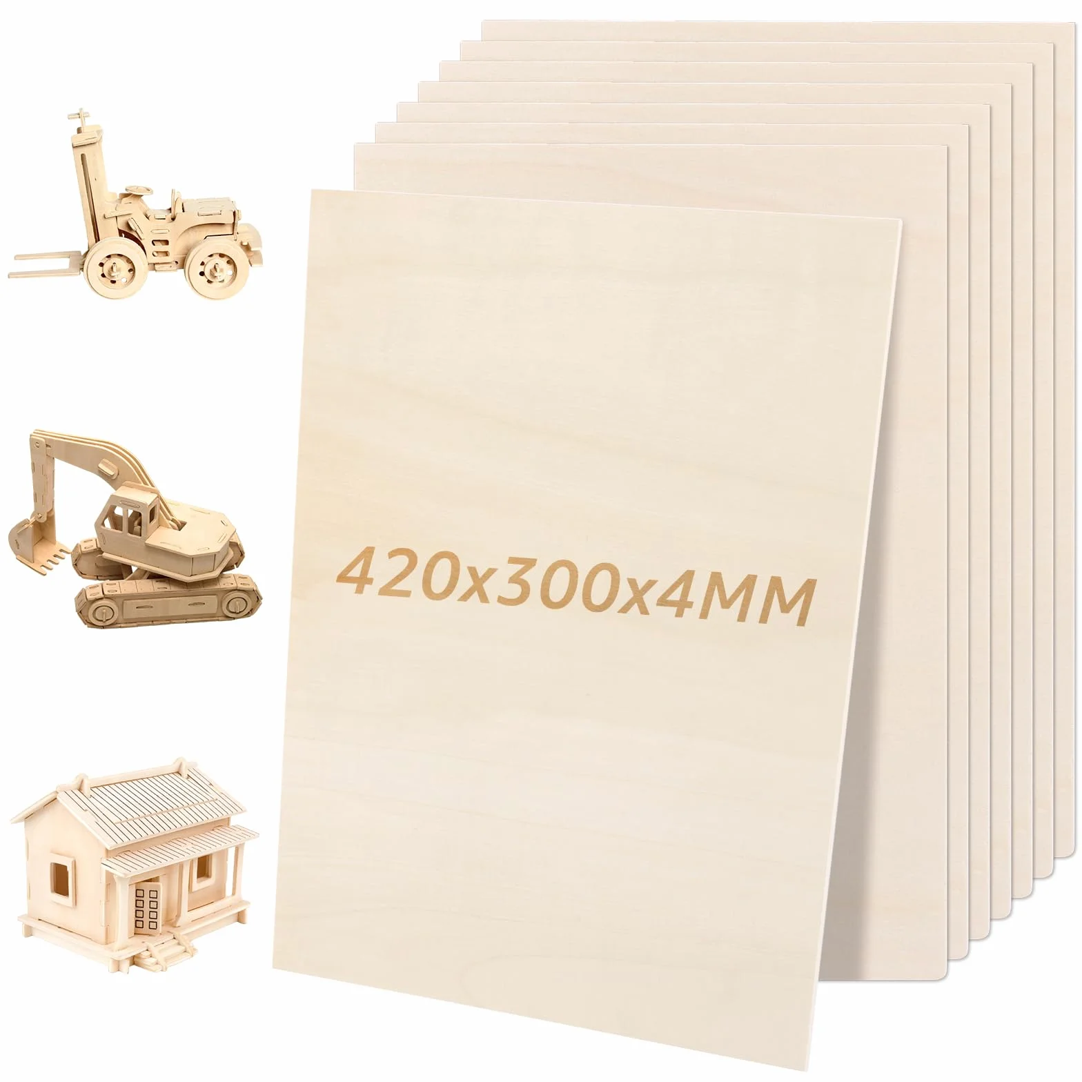 JMIATRY Lot de 8 Contreplaqué 4mm, Planche Bois 420x300mm, A3 Panneau de Contreplaqué pour Pyrogravure Bricolage Artisanate en Bois Modèles et Peintures