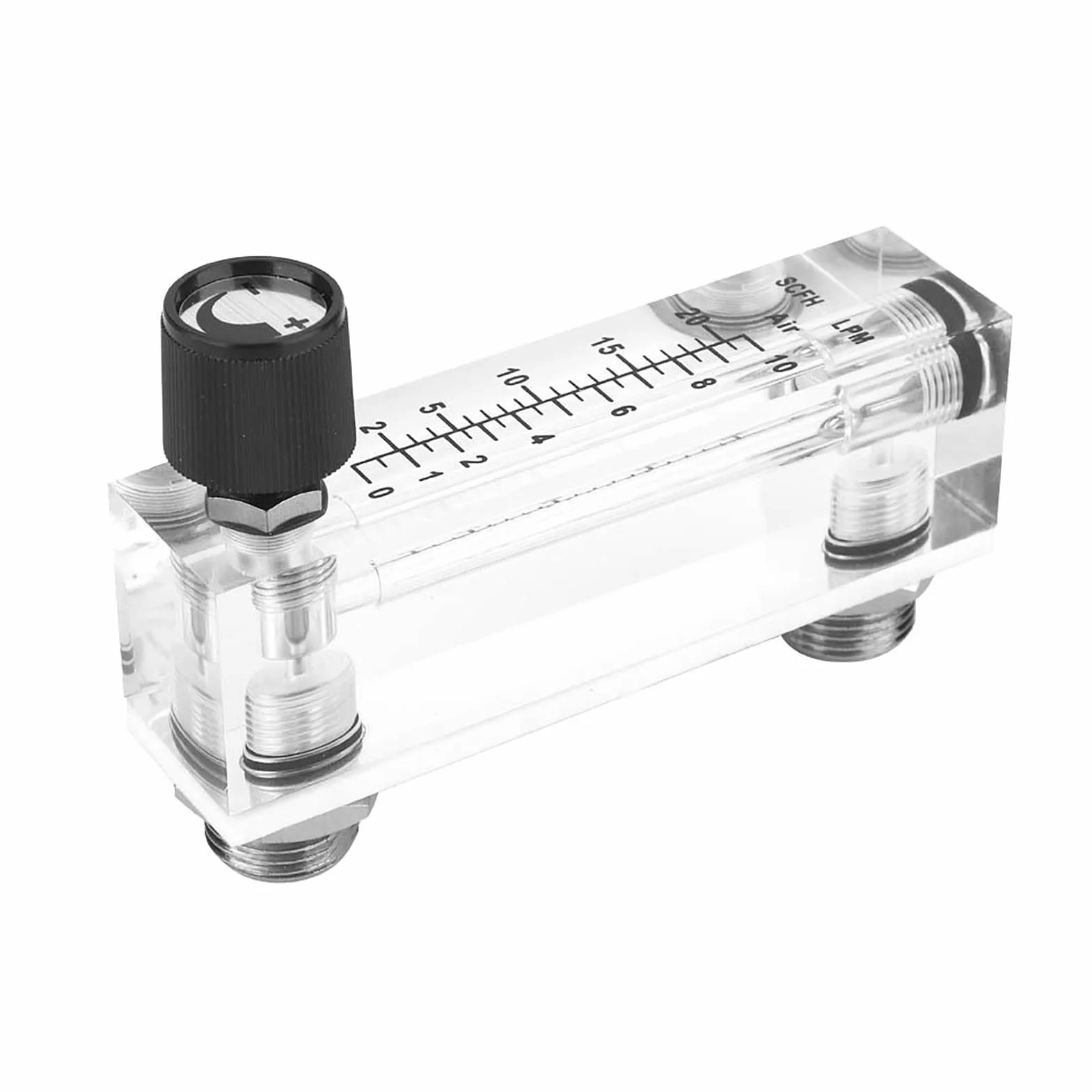 Débitmètre de gaz, débitmètre LZM-6T, type de panneau réglable acrylique Testeur de débitmètre de gaz 1~10LPM 1/4 "BSP M18 * 1.5 avec vanne de contrôle pour oxygène air gaz