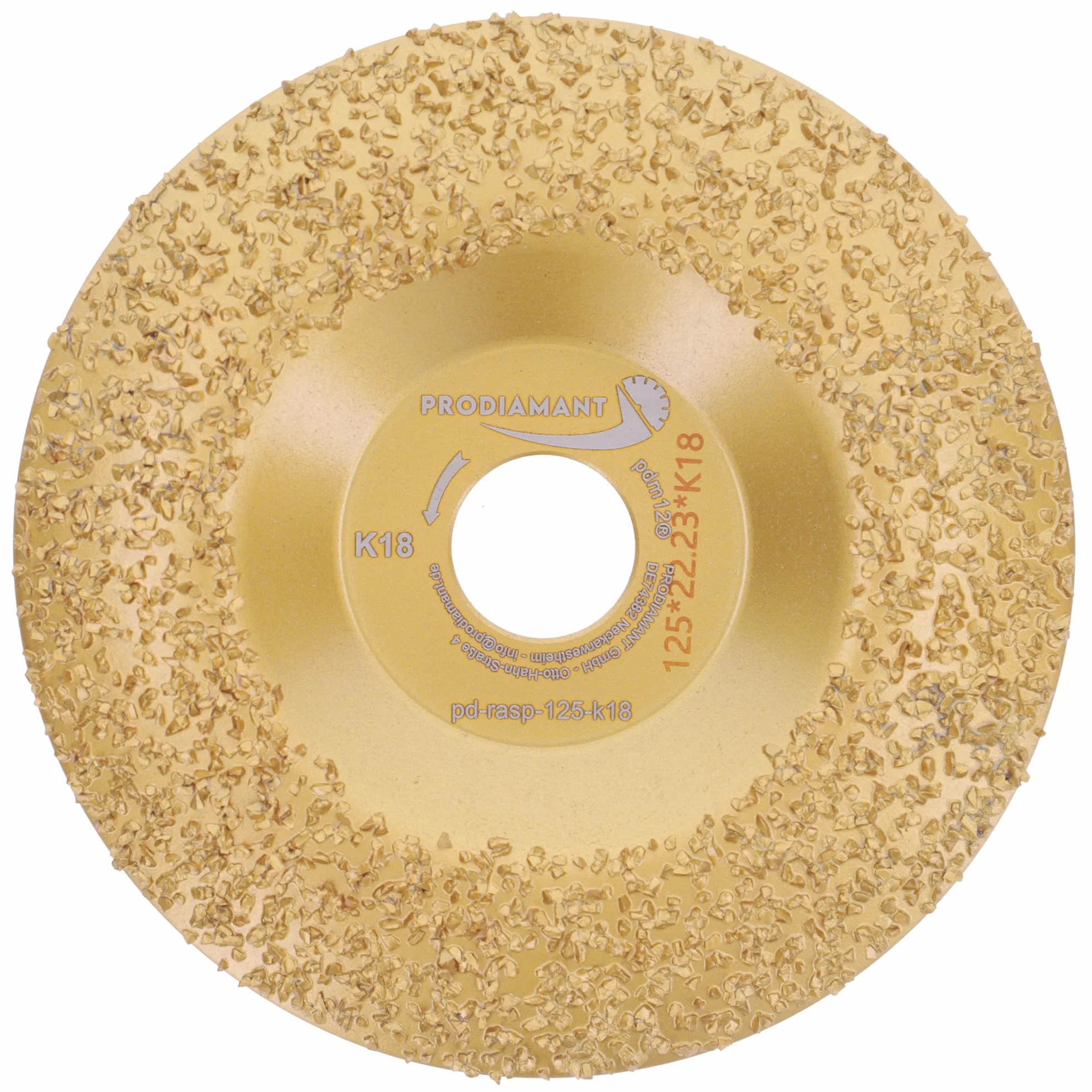 PRODIAMANT Disque à râper Ø 125 mm x 22,23 mm - K18, disque abrasif en carbure de tungstène pour meuleuse d’angle, grain moyen, idéal pour le meulage, pour meuleuses d'angle