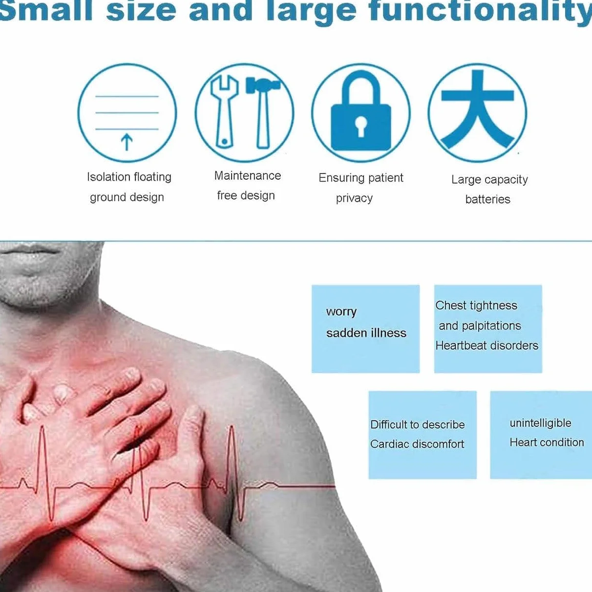 Électrocardiographe numérique Portable à 12 dérivations et 3 canaux, écran LCD Couleur, pour la santé Cardiaque, pour Les Soins intensifs et à Domicile, avec Papier d'impression.
