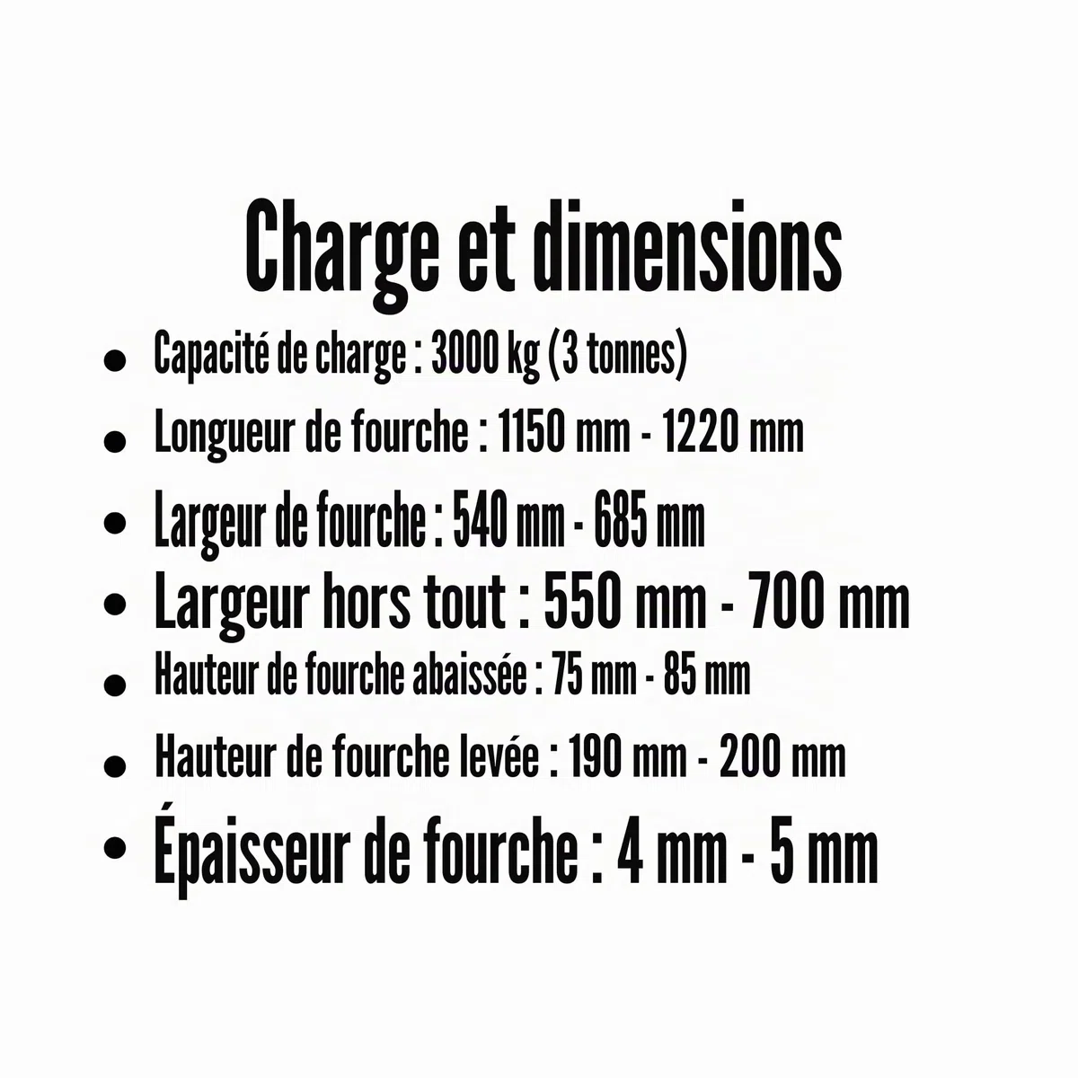 Kajal Système hydraulique 3000 kg - Tranpalettes haute performance, levage manuel avec pédale à levier, pompe renforcée, fourche 1150-1220 mm