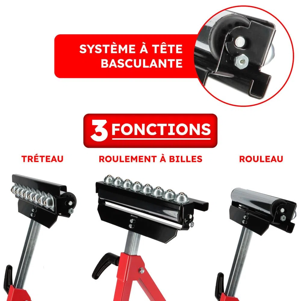 Servante à rouleau Multifonction 3en1 - Fixe, Rouleau et à Billes - Pour établis - Réglable en hauteur - Pliable - Charge 60kg