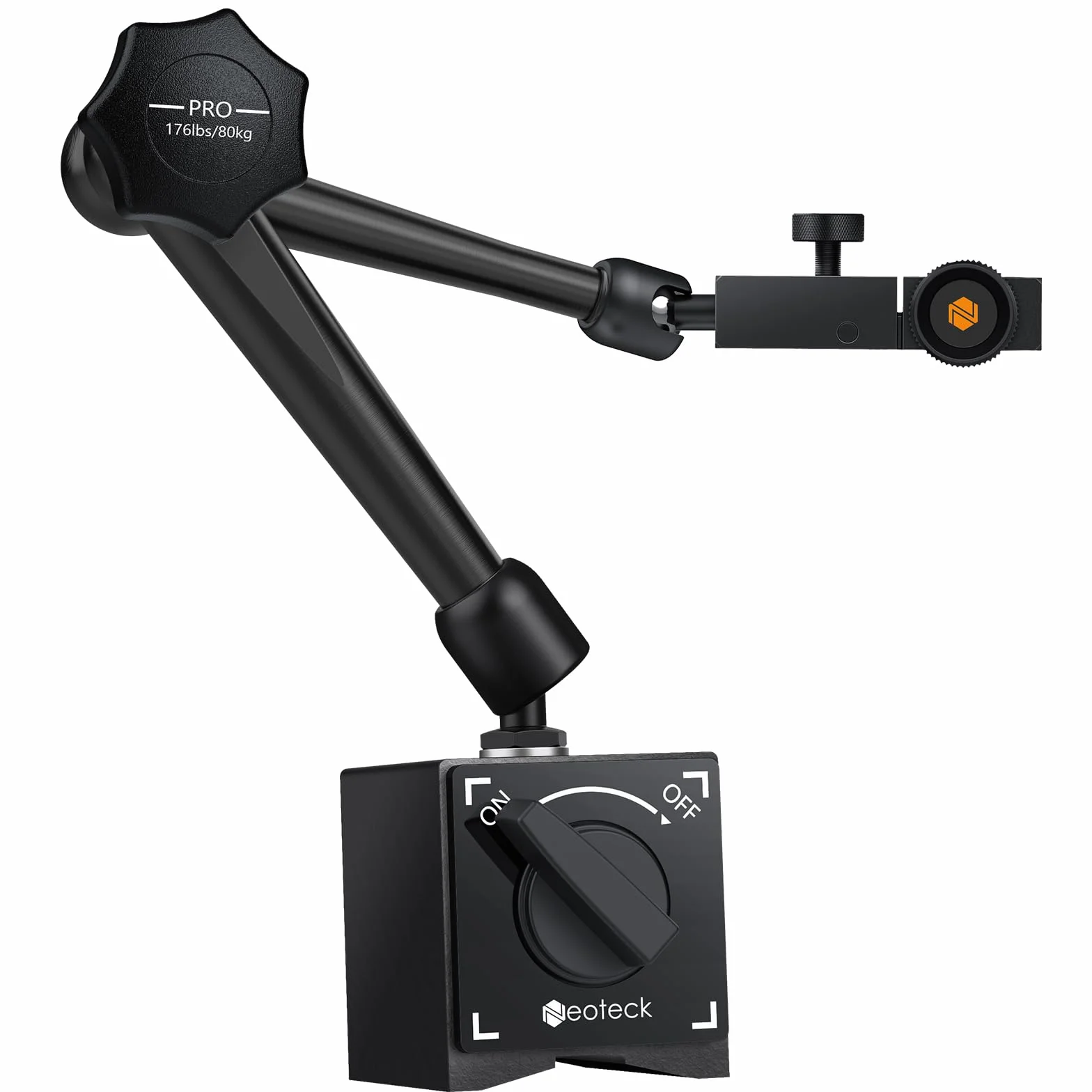 Neoteck 80KG Base Magnétique avec Bras Articulé pour Indicateur Numérique ou à Cadran – Support en Acier avec Interrupteur ON/OFF – Pour Usinage et Mesure de Précision - Noir