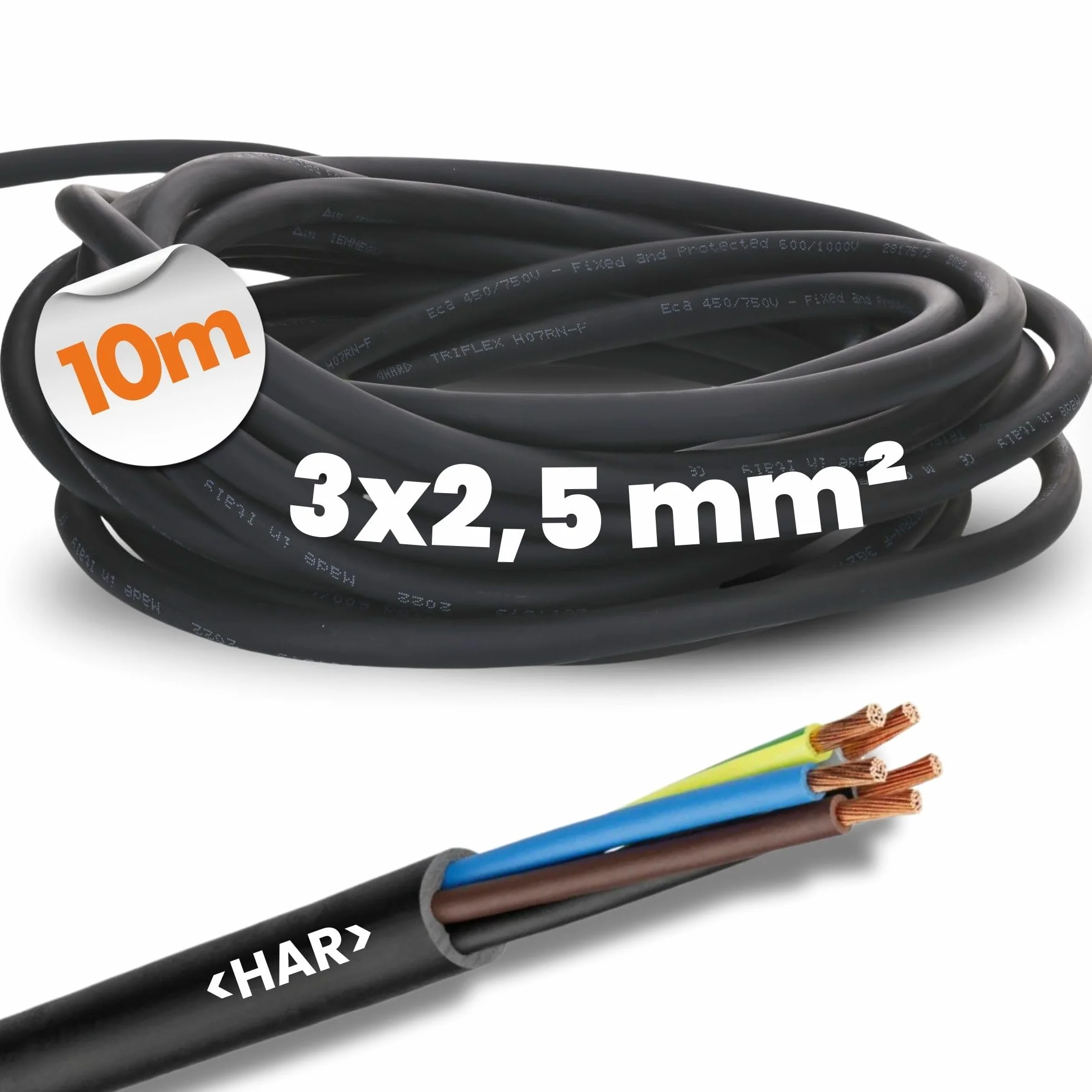 10 mètres Lapp 1600118 H07RN-F 3G2,5mm² Câble en caoutchouc avec conducteur de protection vert-jaune 3x2,5mm².