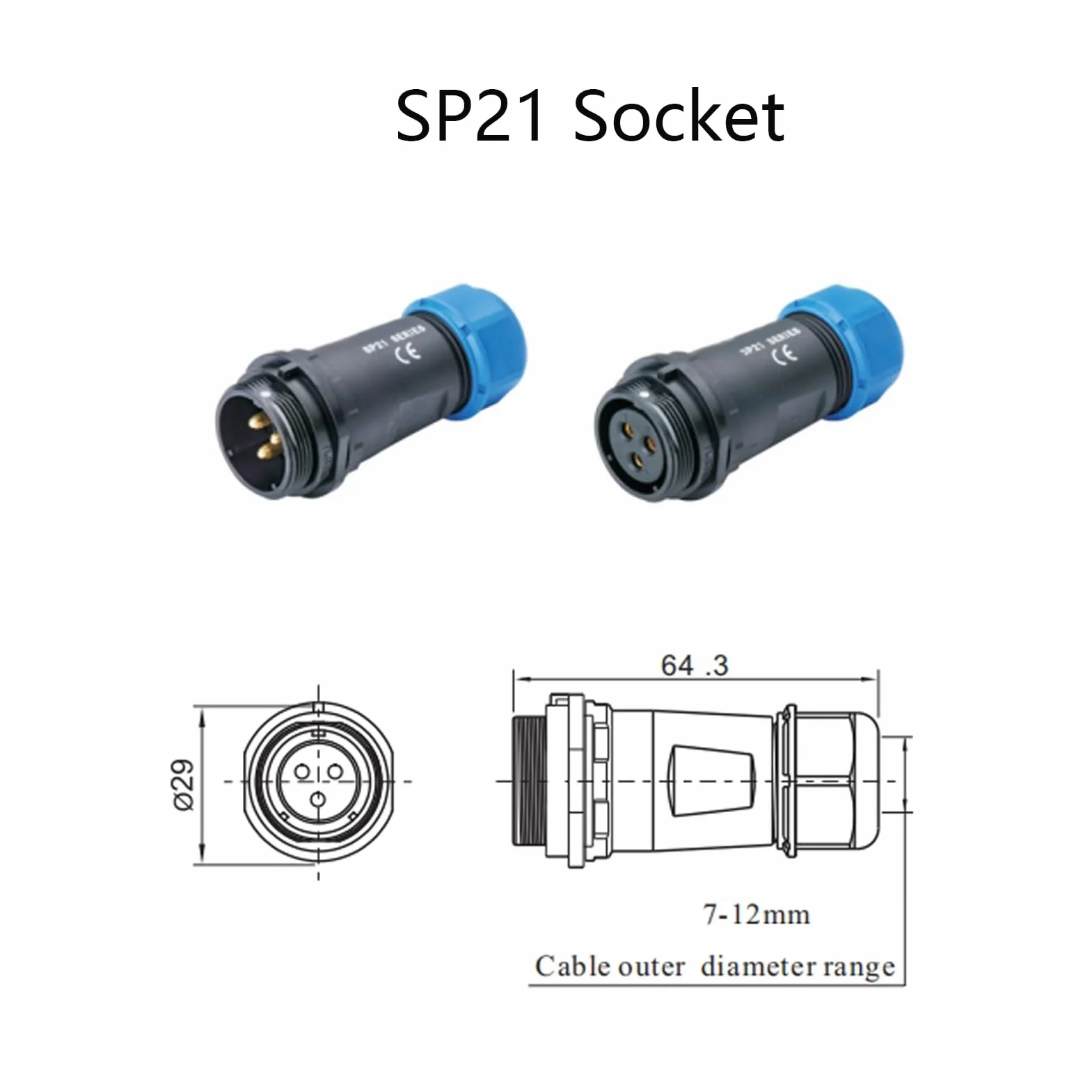 Lot de 3 connecteurs d'aviation SP21 à 3 broches, IP68, 3 broches, sans soudure, fiche d'aviation étanche pour lampes extérieures, 500 V 30 A (câble 12 AWG, sertissage à vis
