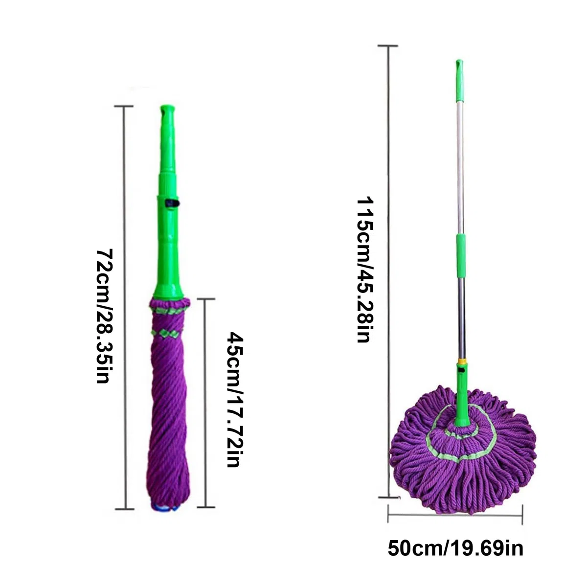 Balai Serpillère Twist Mop, Vadrouille Nettoyage Lave Sol avec Télescopique Manche de 115 cm de Long, Double Usage Humide et Sec pour Le Nettoyage du Bois, Carrelage, Marbre
