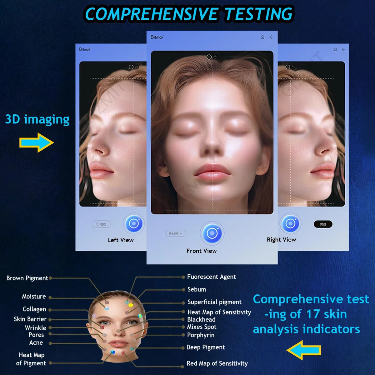 Analyseur de Peau Professionnel, Appareil d'analyse cutanée IA avec caméra HD 30 MP, Diagnostic Professionnel pour l'évaluation des Soins de la Peau, Stockage des rapports dans Le Cloud