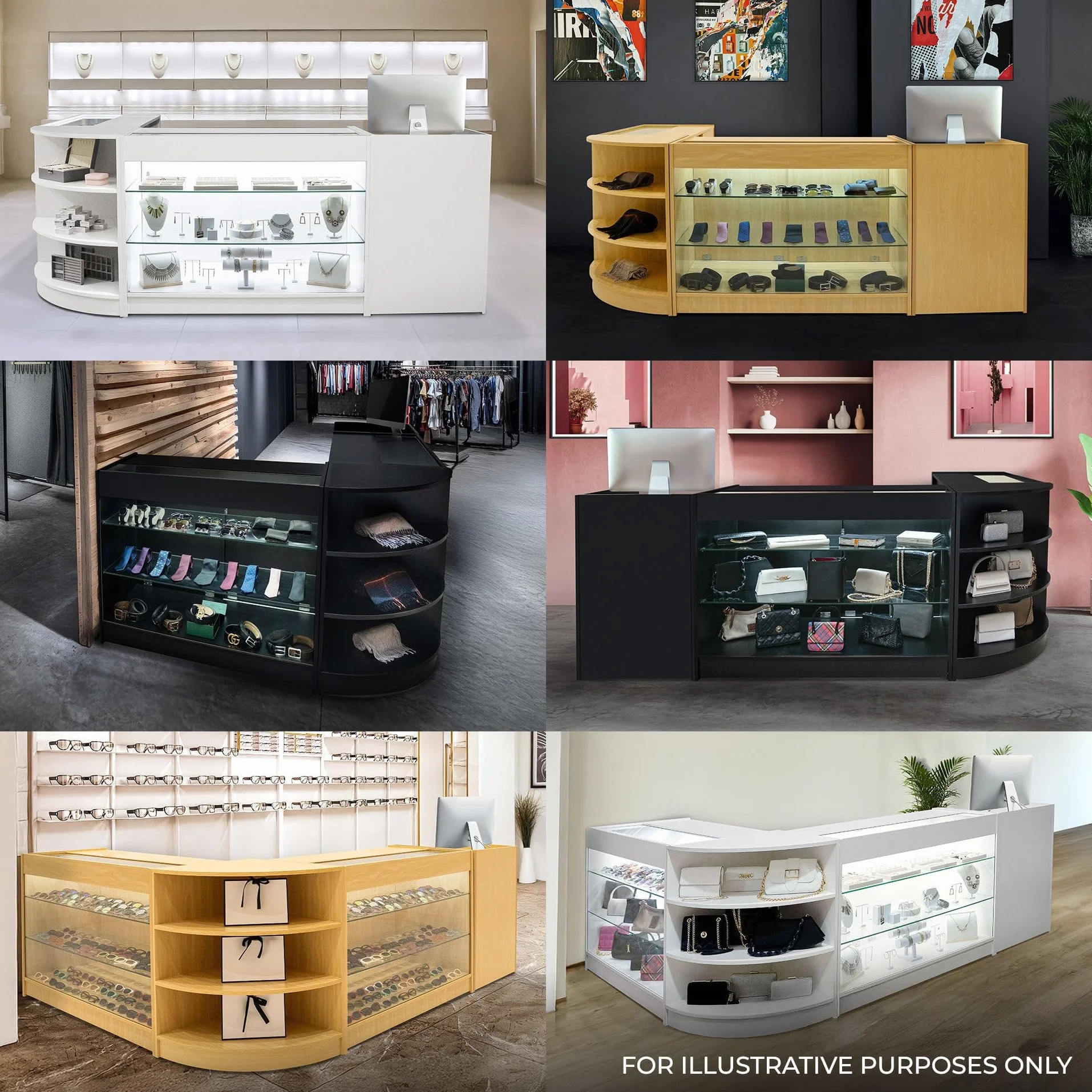 Comptoirs de Vente en MDF Blanc à LED Blancs Ensemble Sagittarius LM60 TB60 B1200 3 Unités de Rangement Étagères Internes Portes Coulissantes Verouillables Réception Bureau Vêtements [Clés INCLUS]