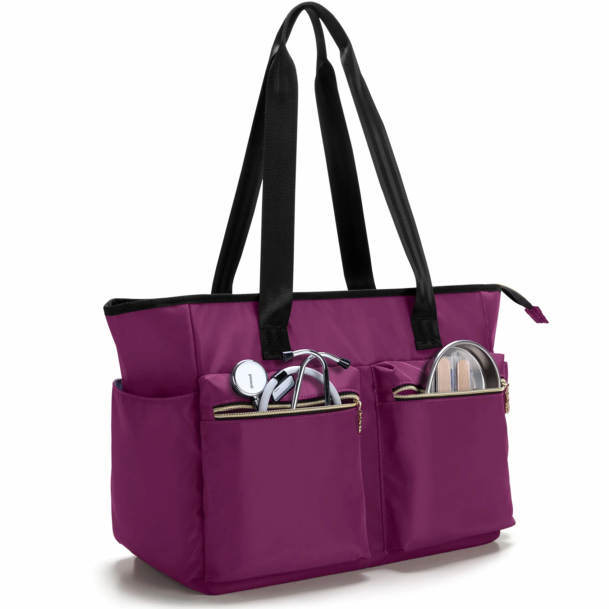 Damero Sac d'infirmière pour Fournitures de Travail, Sacs Médicaux avec Pochette pour Ordinateur Portable pour Infirmière, Étudiants et Médecins, Rose