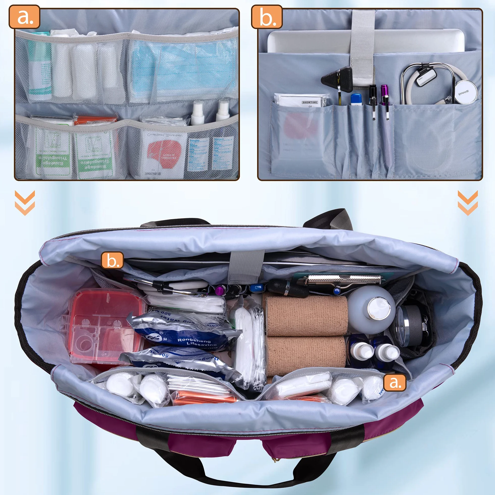 Damero Sac d'infirmière pour Fournitures de Travail, Sacs Médicaux avec Pochette pour Ordinateur Portable pour Infirmière, Étudiants et Médecins, Rose