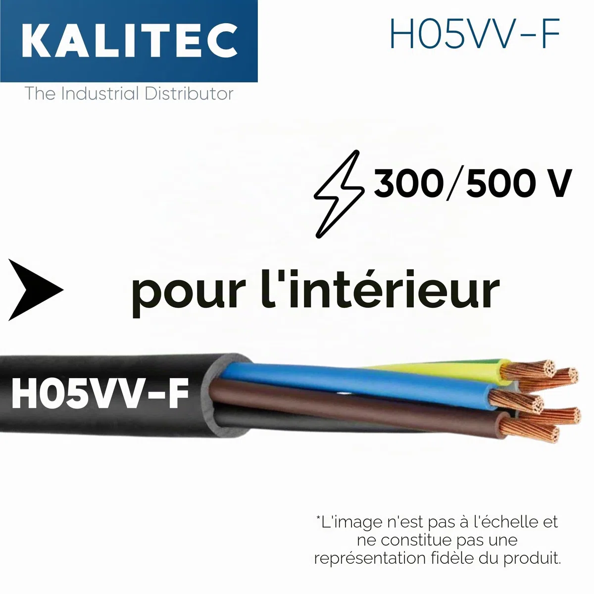 Kalitec H05VV-F Câble flexible de 10 m - 5 x 0,75 mm² - Câble d'alimentation 5G0,75 mm² avec conducteur de protection - Câble en PVC pour l'intérieur - Câble électrique noir - Câble de lampe flexible