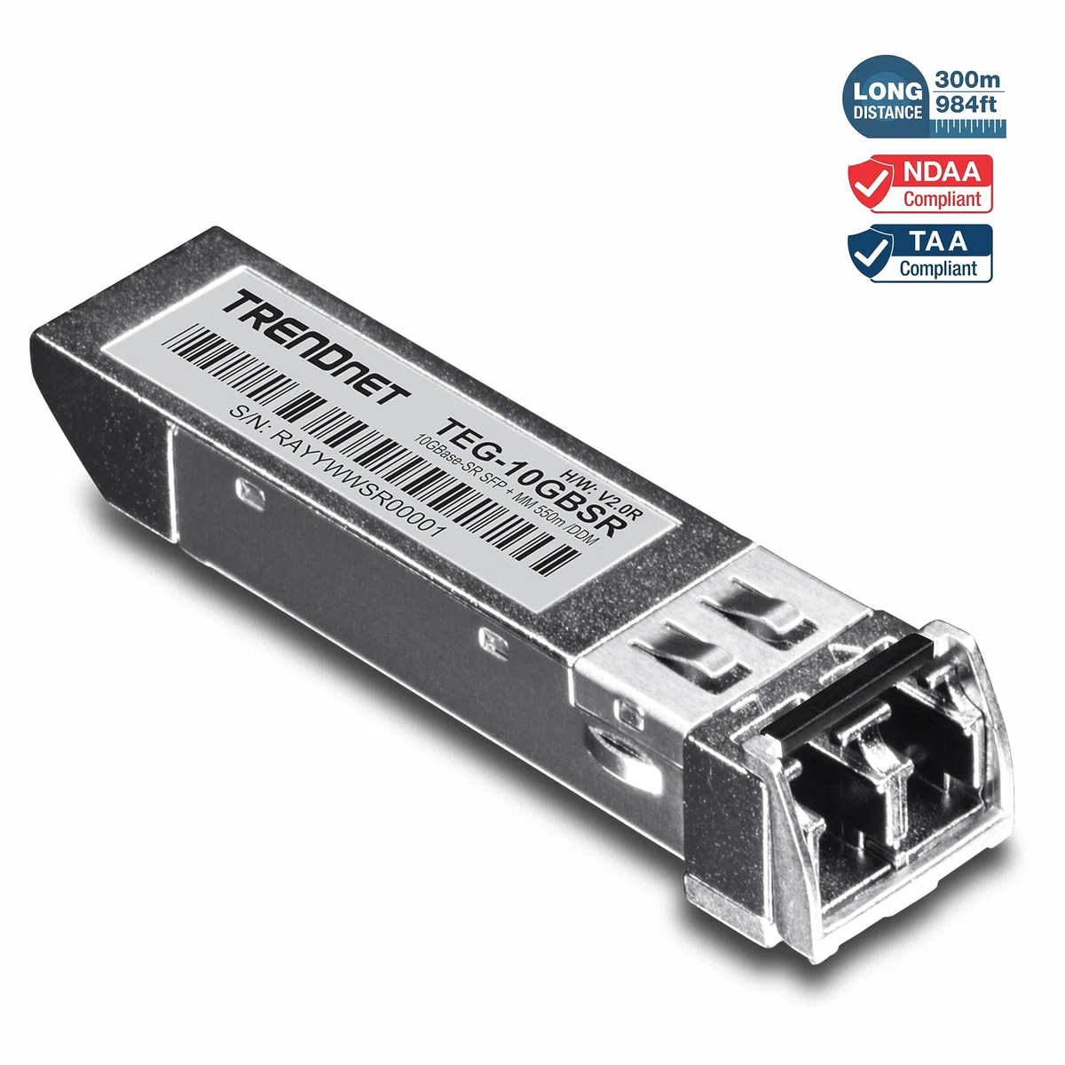 TRENDnet, TEG-10GBSR, Module LC multimode SFP+ 10GBASE-SR, Compatible avec des Distances allant jusqu'à 300 m (984 Pieds)