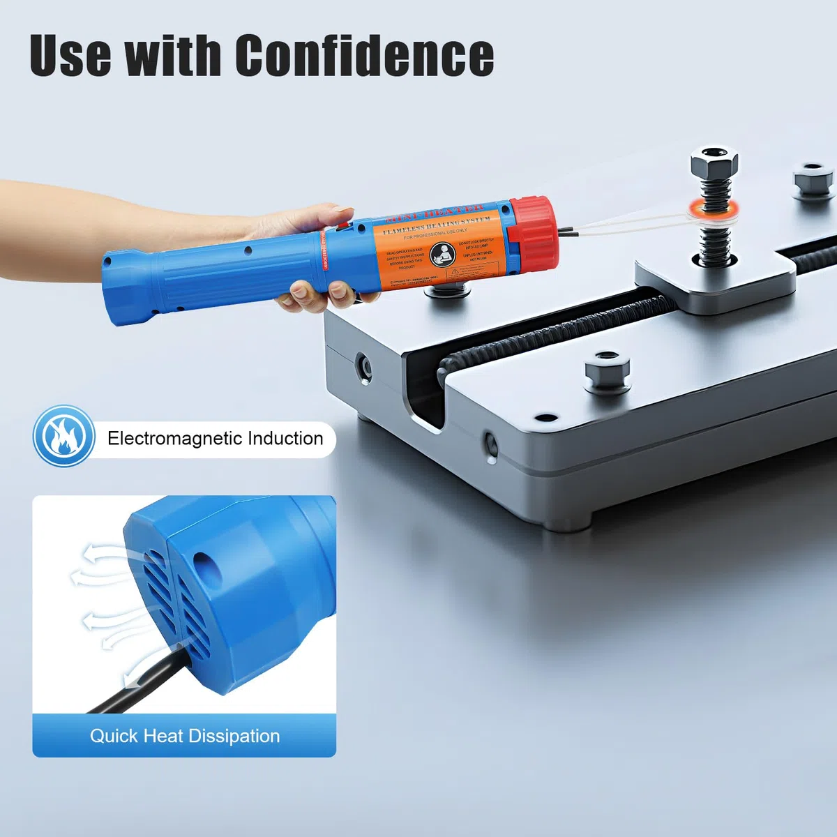 Chauffage à induction 1,1 kW - 220 V - Prise UE - Outil de chauffage magnétique à induction avec 3 bobines - Enlèvement des boulons - Vis rouillées - Protection contre la surchauffe - Atelier