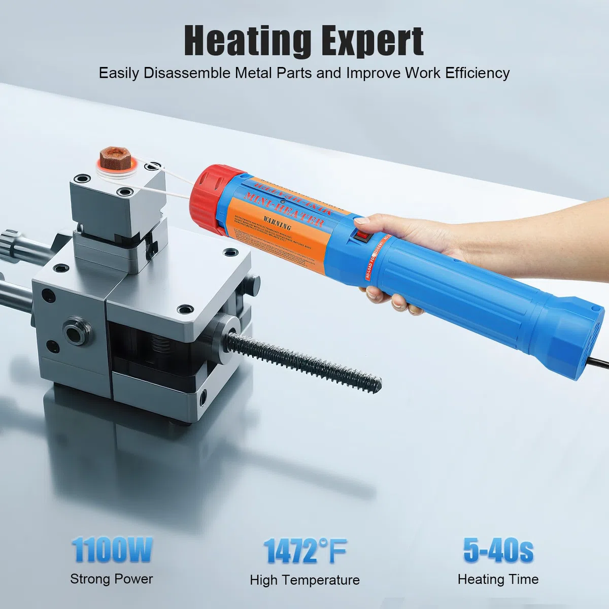 Chauffage à induction 1,1 kW - 220 V - Prise UE - Outil de chauffage magnétique à induction avec 3 bobines - Enlèvement des boulons - Vis rouillées - Protection contre la surchauffe - Atelier