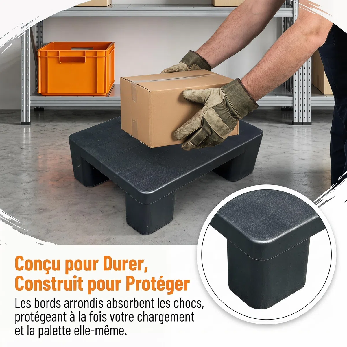 Palette de Stockage Marchandise, Plateau de Palette, Résistant à l'eau Palettes Entrepôt, Tapis de Rangement pour Plancher Sec, Palette de Sous-Sol pour Transport de Meubles Garage, Logistique, Noir