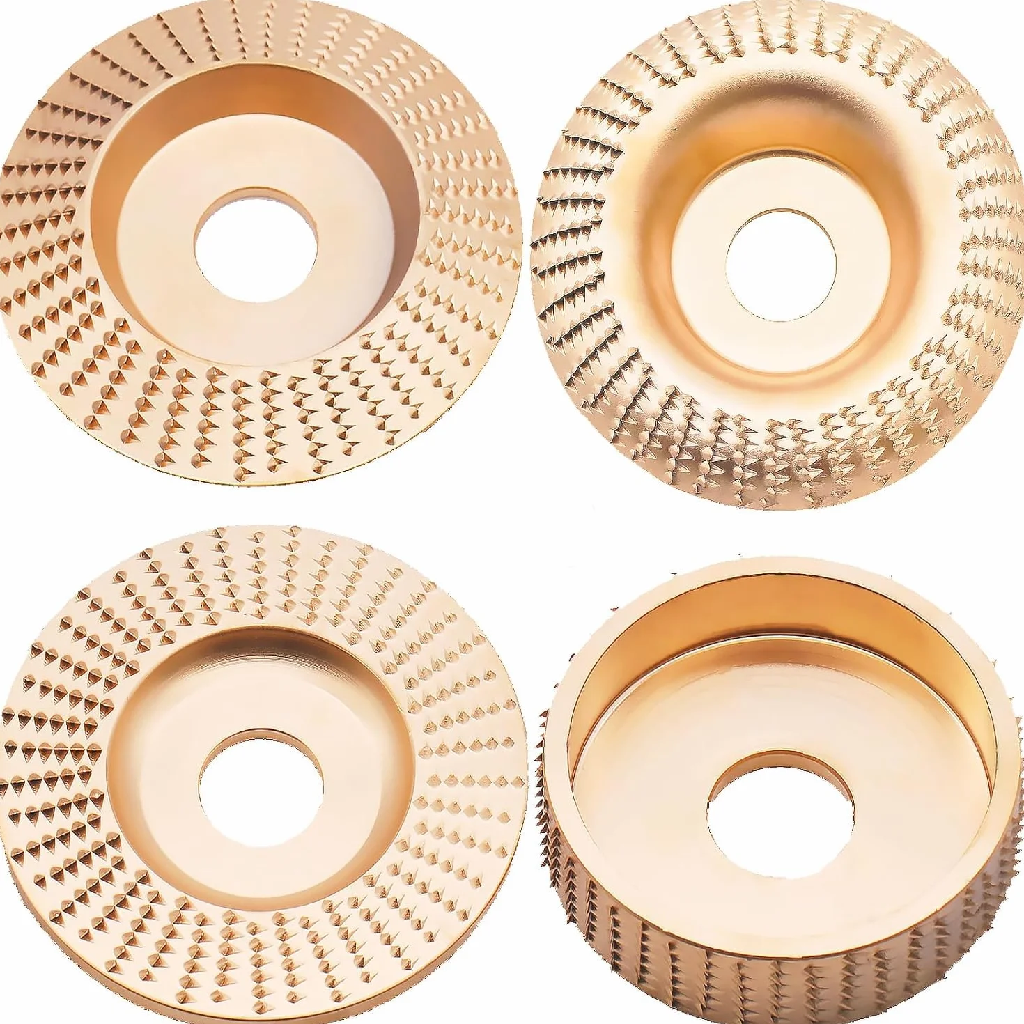 Lot de 4 disques de fraisage pour meuleuse d'angle bois 115/125 mm avec 7/8" (22 mm) pour meuleuse d'angle, disque abrasif pour bois, pour façonner, meuler et couper (doré)