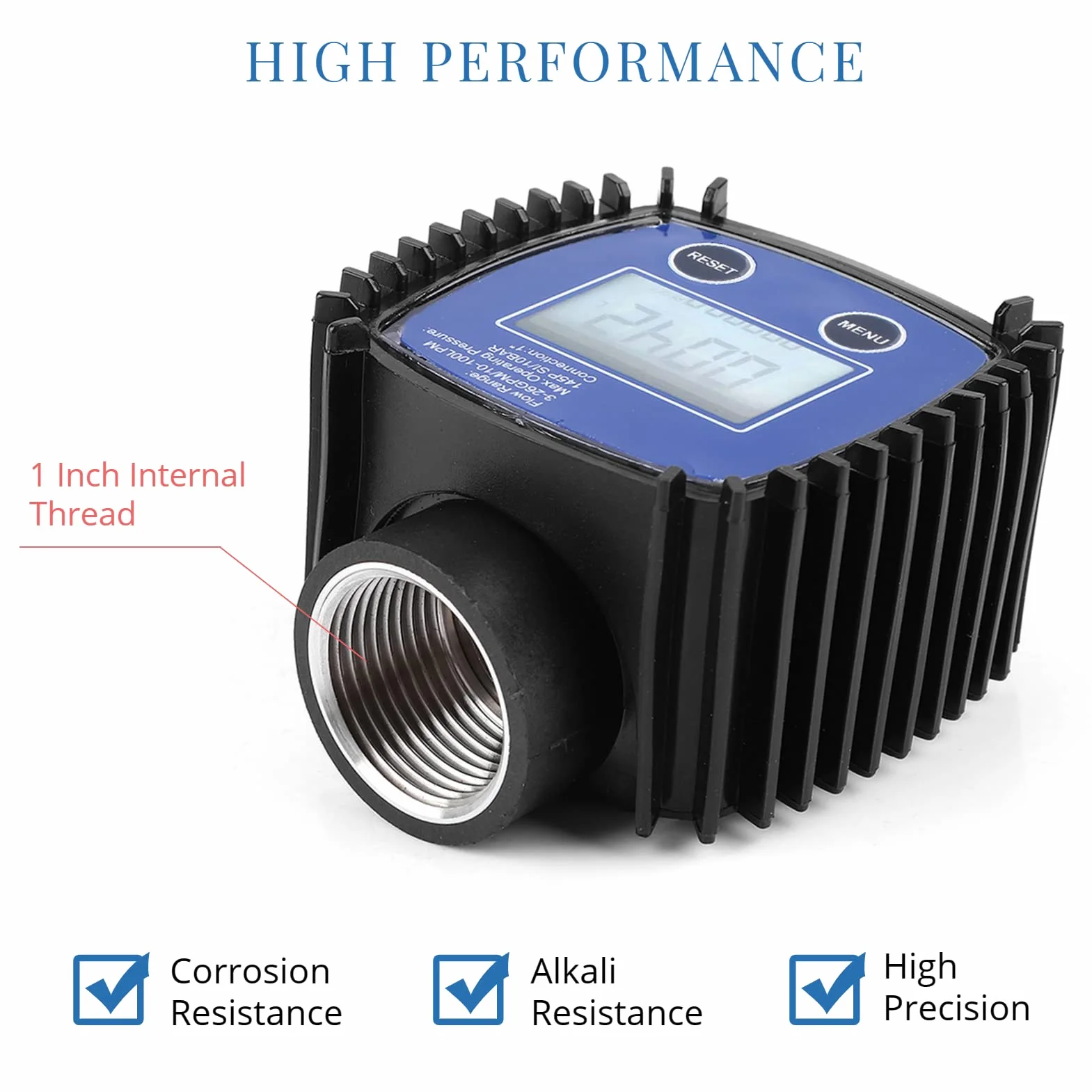 Débitmètre numérique, 5-120 L/Min, débitmètre à turbine de 1 pouce avec affichage LCD, débitmètre de carburant avec une précision de 1% pour les liquides chimiques