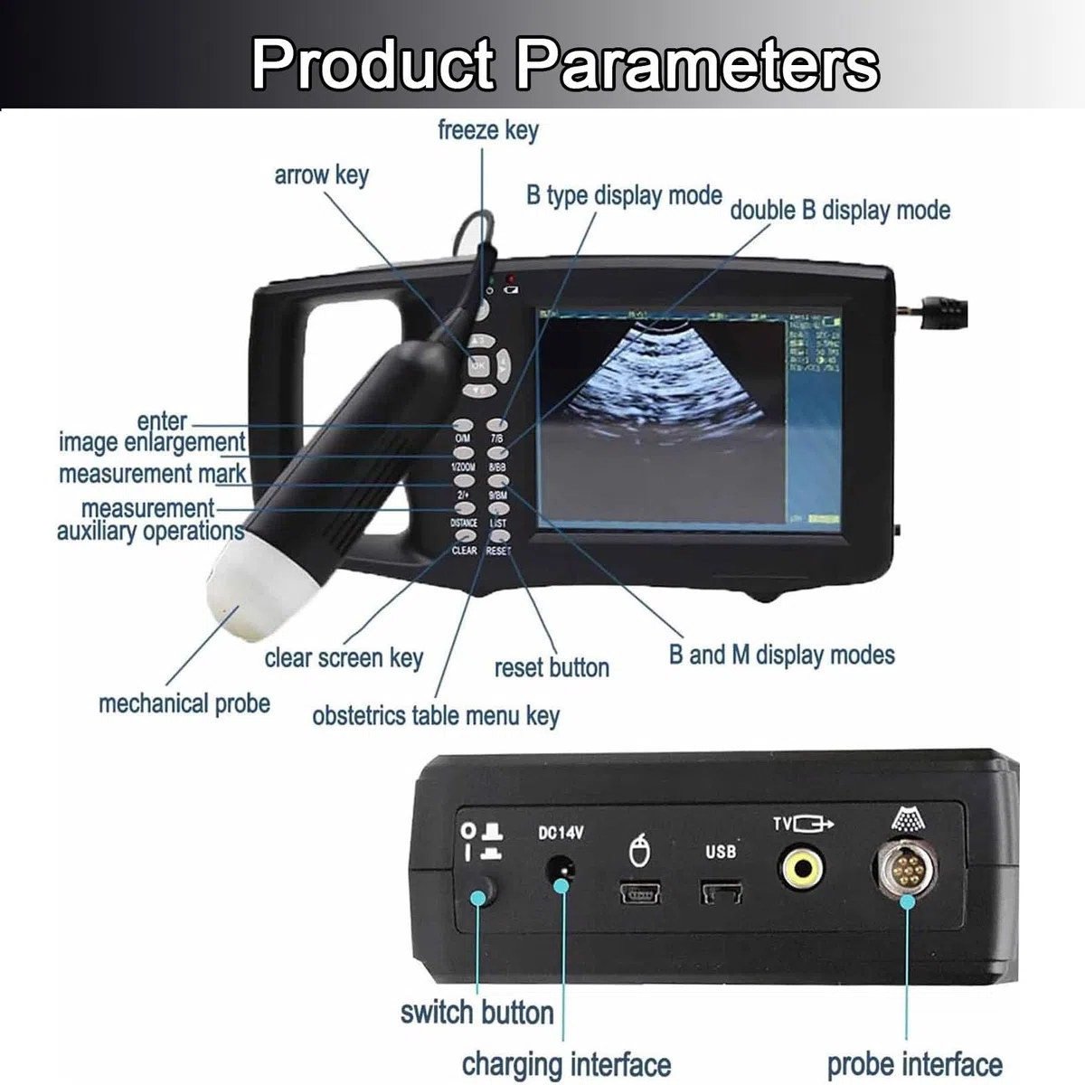 PixCy Scanner à Ultrasons Vétérinaire Portable Echographie Appareil Grossesse Machine à Ultrasons Vétérinaire avec Sonde 3,5 MHz,écran Couleur Tft 5,6 Pouces,pour Porcs Et Moutons