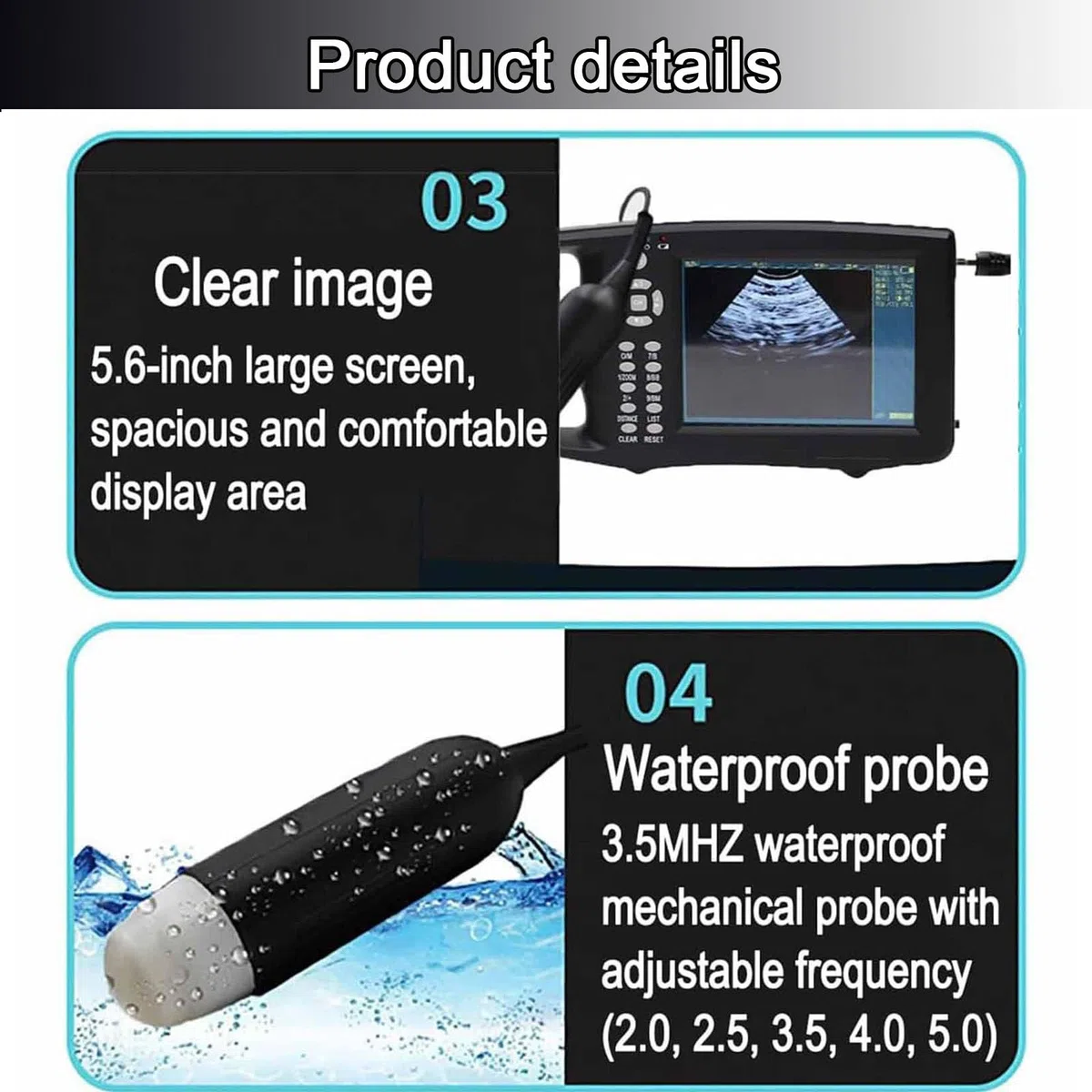 PixCy Scanner à Ultrasons Vétérinaire Portable Echographie Appareil Grossesse Machine à Ultrasons Vétérinaire avec Sonde 3,5 MHz,écran Couleur Tft 5,6 Pouces,pour Porcs Et Moutons