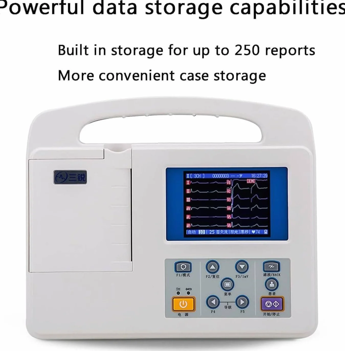 Électrocardiographe numérique Portable à 12 dérivations et 3 canaux, écran LCD Couleur, pour la santé Cardiaque, pour Les Soins intensifs et à Domicile, avec Papier d'impression.