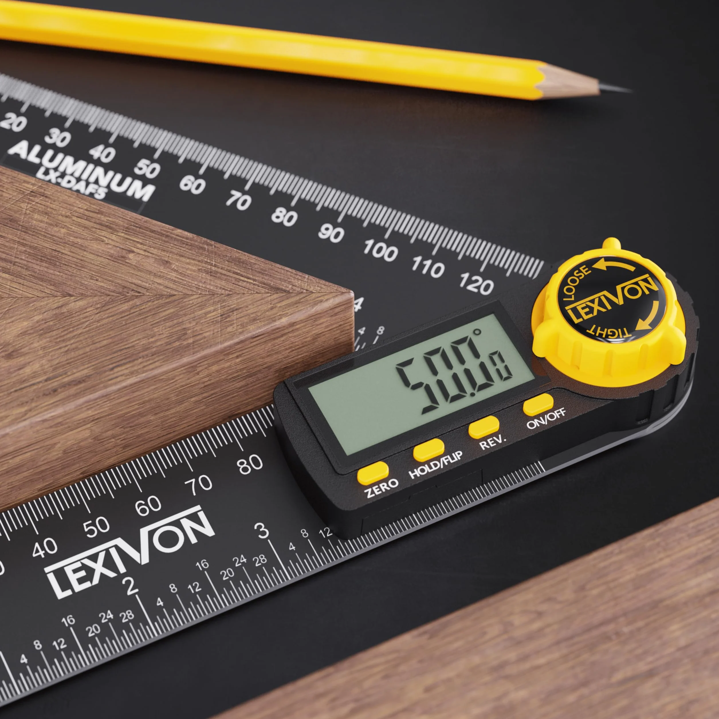 LEXIVON Rapporteur d'angle Numerique, Fausse Equerre Numerique en Aluminium, Jauge d'angle Multifonction de 250 mm, avec Grand Écran et Pochette Zippée Robuste (LX-DAF10)