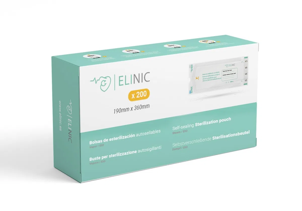 Lot de 200 sacs auto-adhésifs pour stérilisation à la vapeur et EtO (190 x 360 mm)