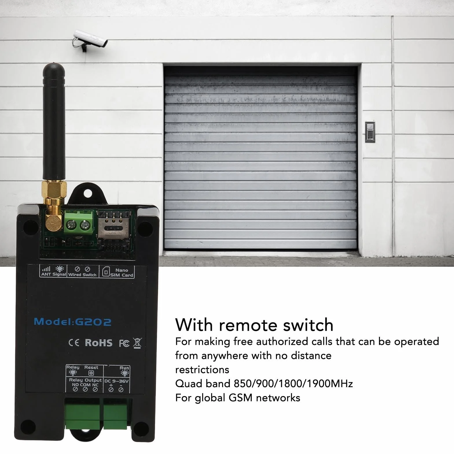 Télécommande de Portail GSM G202, Interrupteur à Distance, Sortie 3 A 240 VAC, Programmable avec 200 Chiffres, Fonctionnement Relais, Quadri-bande Globale, pour Portes,