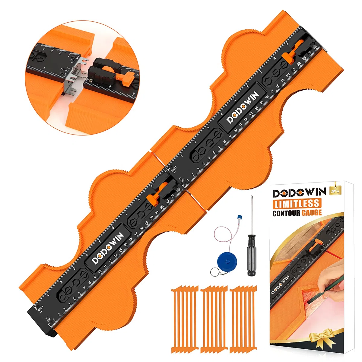 DODOWIN Jauge de Contour à Connexion Illimitée 50cm, Gabarit de Découpe, Bricolage Outillage, Copieur de Contour Professionnel, Cadeau Fête des Pères, Cadeau Papa, Idée Cadeau Fête des Pères