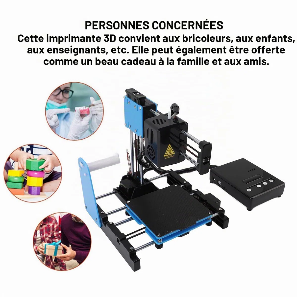 Petite imprimante 3D, pour débutants, prend en charge impression en un clic, machines d'impression 3D avec filament PLA, 10-40 mm/s, 100 x 100 x 100 mm, prise UE