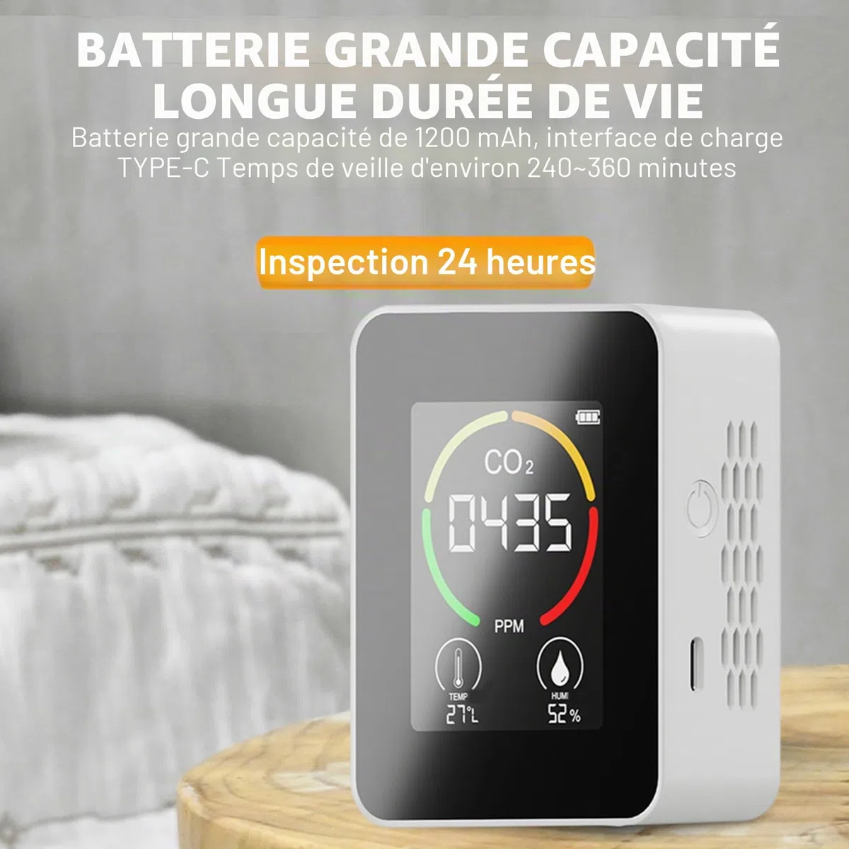 Moniteur de qualité de l'air – Détecteur de radon à grand écran LCD pour une utilisation en intérieur avec système intuitif à code couleur – Idéal pour les serres, la production agricole et les