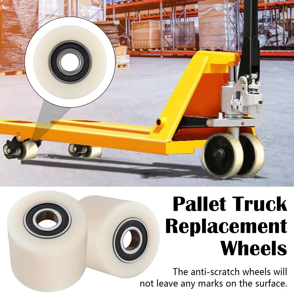 Lot de 4 Roue Transpalette en Nylon en 80 x 70 mm, Axe 20 mm Roues de Transpalette avec Roulements à Billes Roues Capacité de Charge de 1000 kg pour Transpalettes Camions de Transport