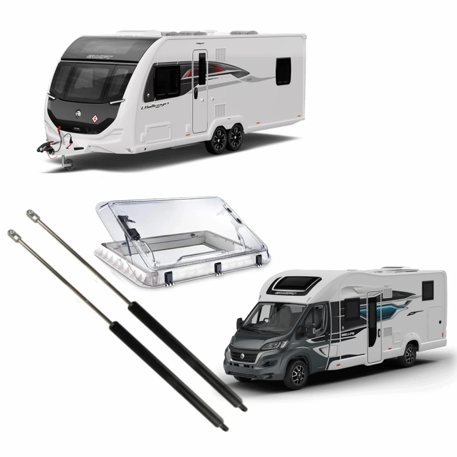 Kit de Remplacement de Ressort à Gaz Compatible avec le Puits de Lumière Seitz Dometic Heki 2. Accessoires Caravane ou Camping-car. (Kit d'Installation Complet.)
