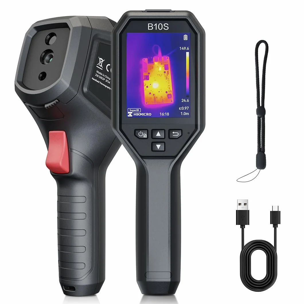 HIKMICRO B10S Caméra thermique 256 x 192 Résolution IR avec caméra visuelle 2MP, Caméra d'imagerie thermique pour l'inspection des maisons, 25 Hz, LCD 3.2" 640 × 480 Résolution, IP54, -20°C~550°C