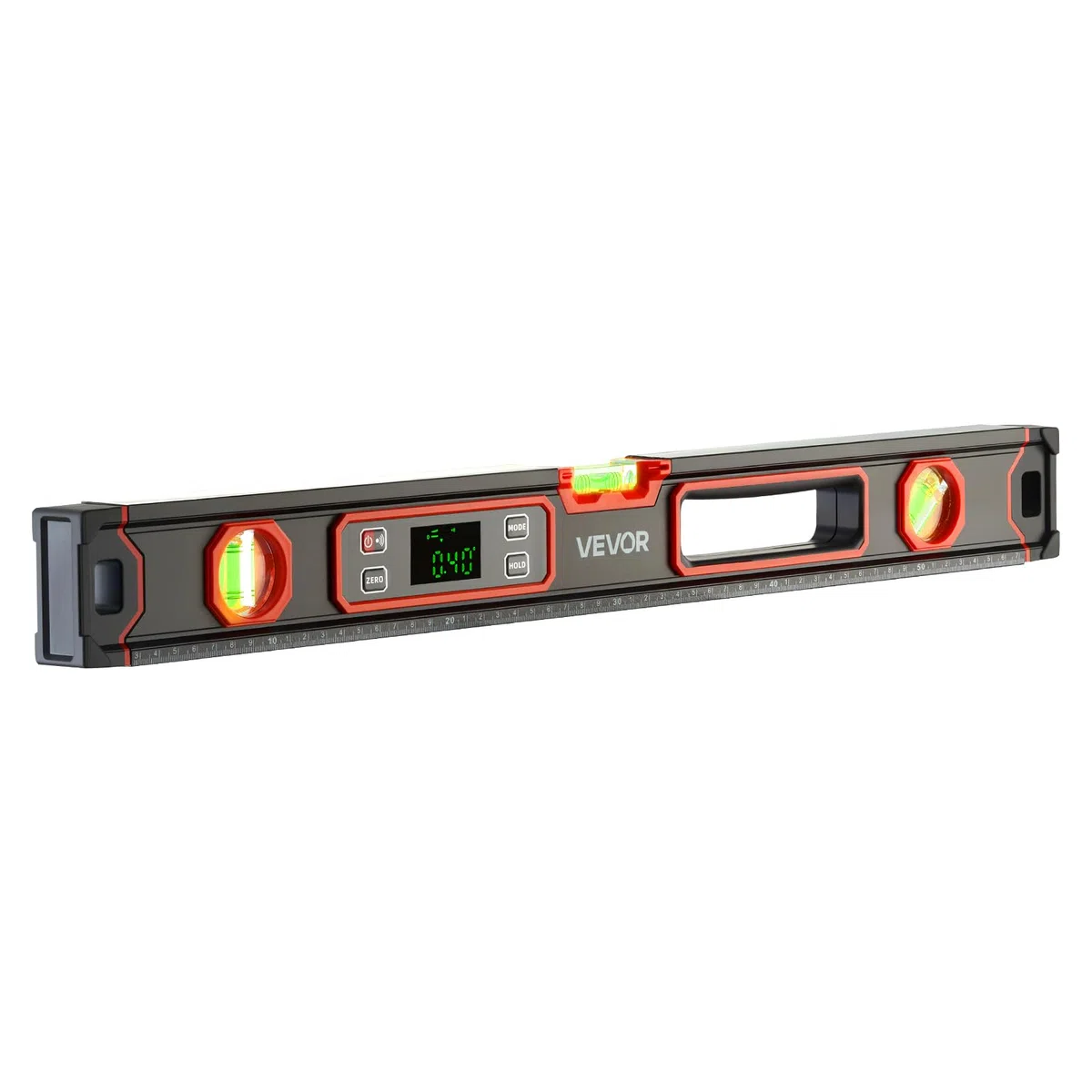 VEVOR Niveau Électronique 600 mm, Niveau à Bulle Numérique Magnétique 360° pour Construction, Bricolage, Menuiserie et Rénovation, avec Écran LED Rétroéclairé et Fioles 0°, 45°, 90°, Indice IP54